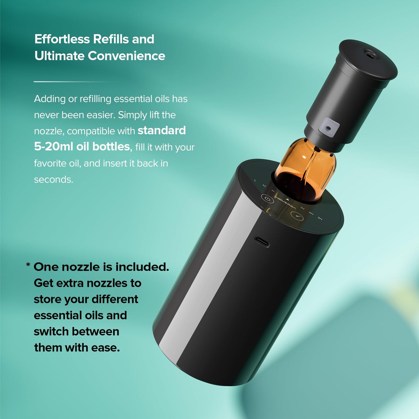 Waterless Essential Oil Diffuser for Home Aromatherapy Car Nebulizing Diffuser Battery Operated 5-20mL Mini Scent Air Machine Up to 600 Sq.Ft. 4 Countdown Timers 3 Mist-Level (AN7 Black)