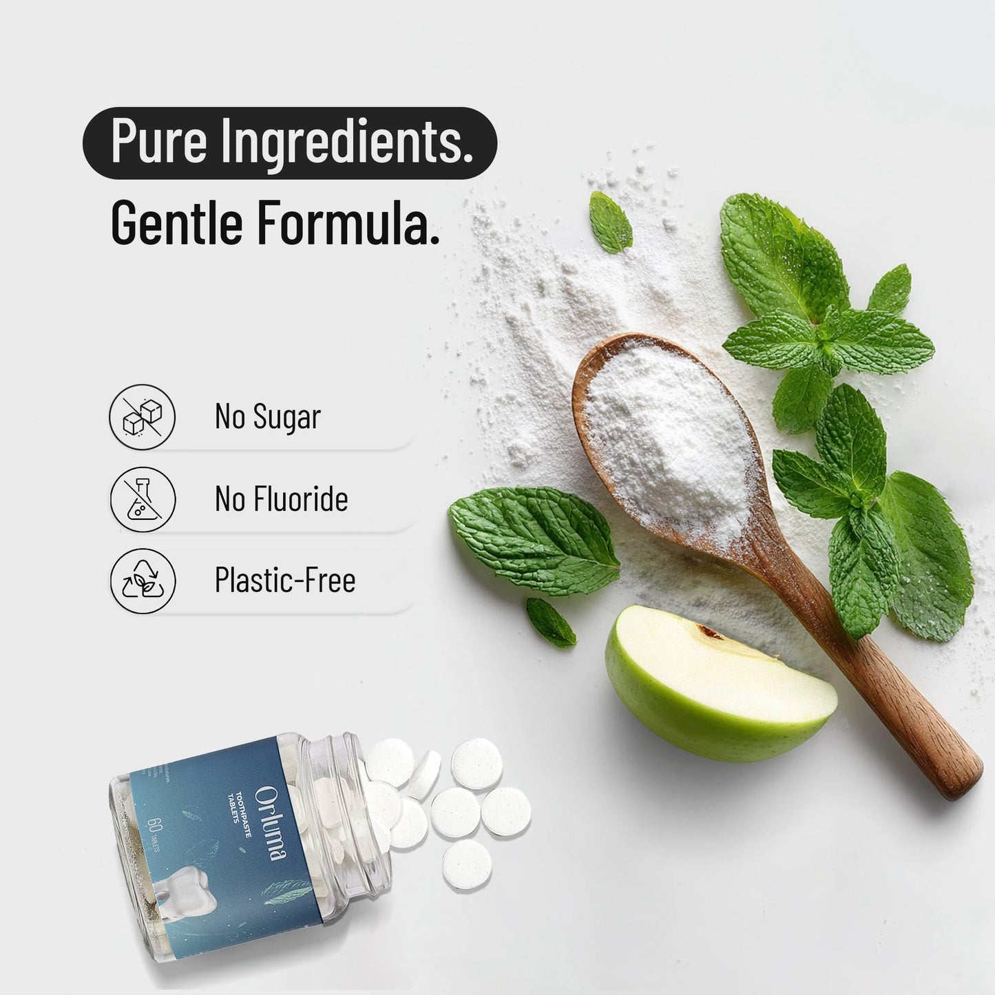 Mint Toothpaste Tablets Fluoride Free – Travel Size Toothpaste for Whitening, Fresh Breath & Clean Teeth – Natural Mint Dental Tablets – Portable Oral Care – 60 Count Jar for Daily Use