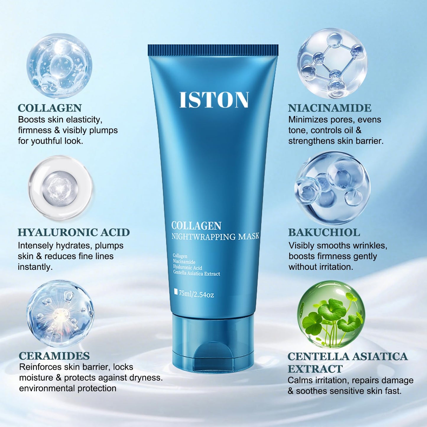 ISTON Collagen Night Wrapping Mask for Glass Skin - Elasticity& Hydration Boost,Reduces Dullness&Radiant Skin| Easy Peel-Off Collagen Face Mask Skin Care