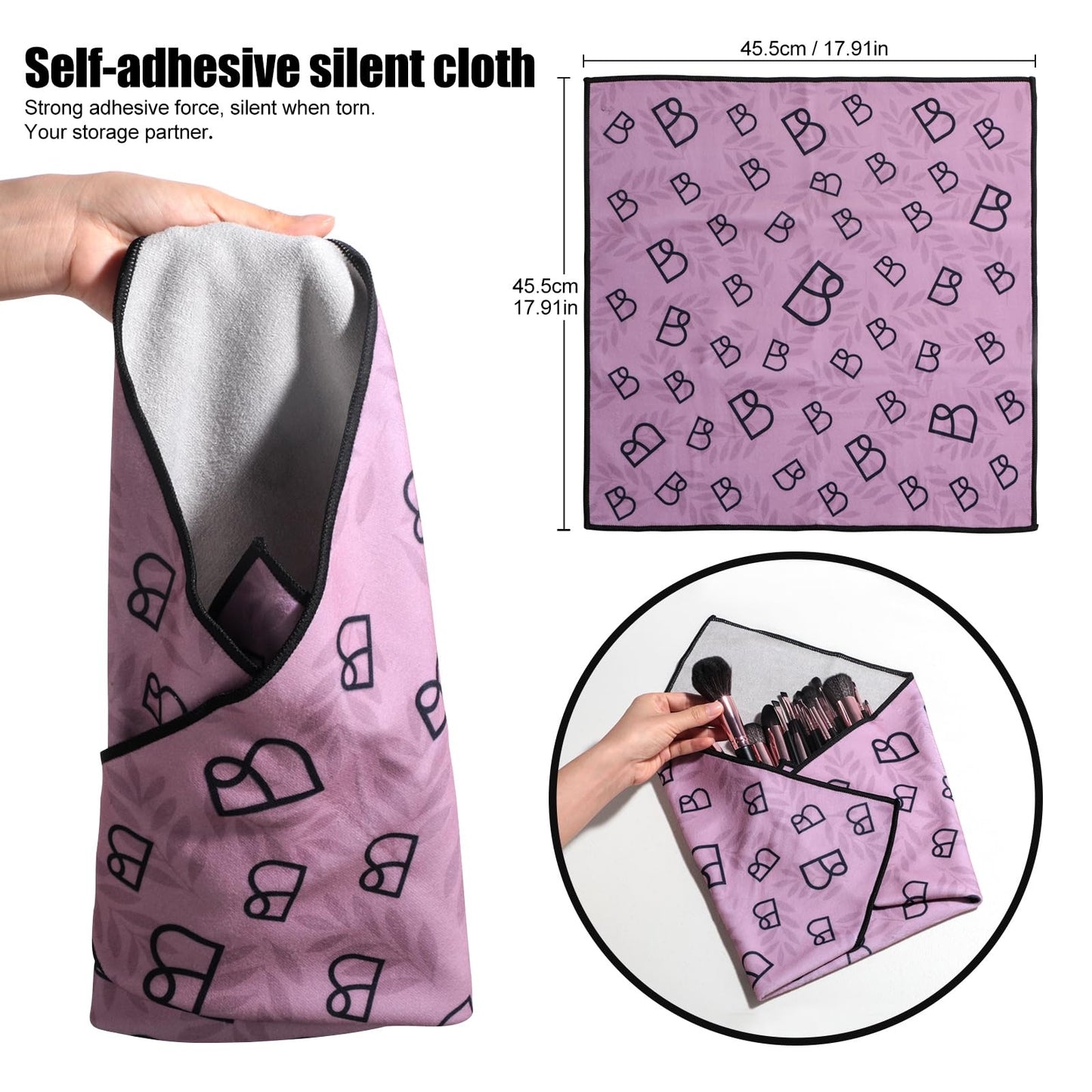 BS-MALL Makeup Brushes Set 25 Pcs with Triangle Puff – Travel-Friendly Magic Tape Storage Bag for Brush Organization