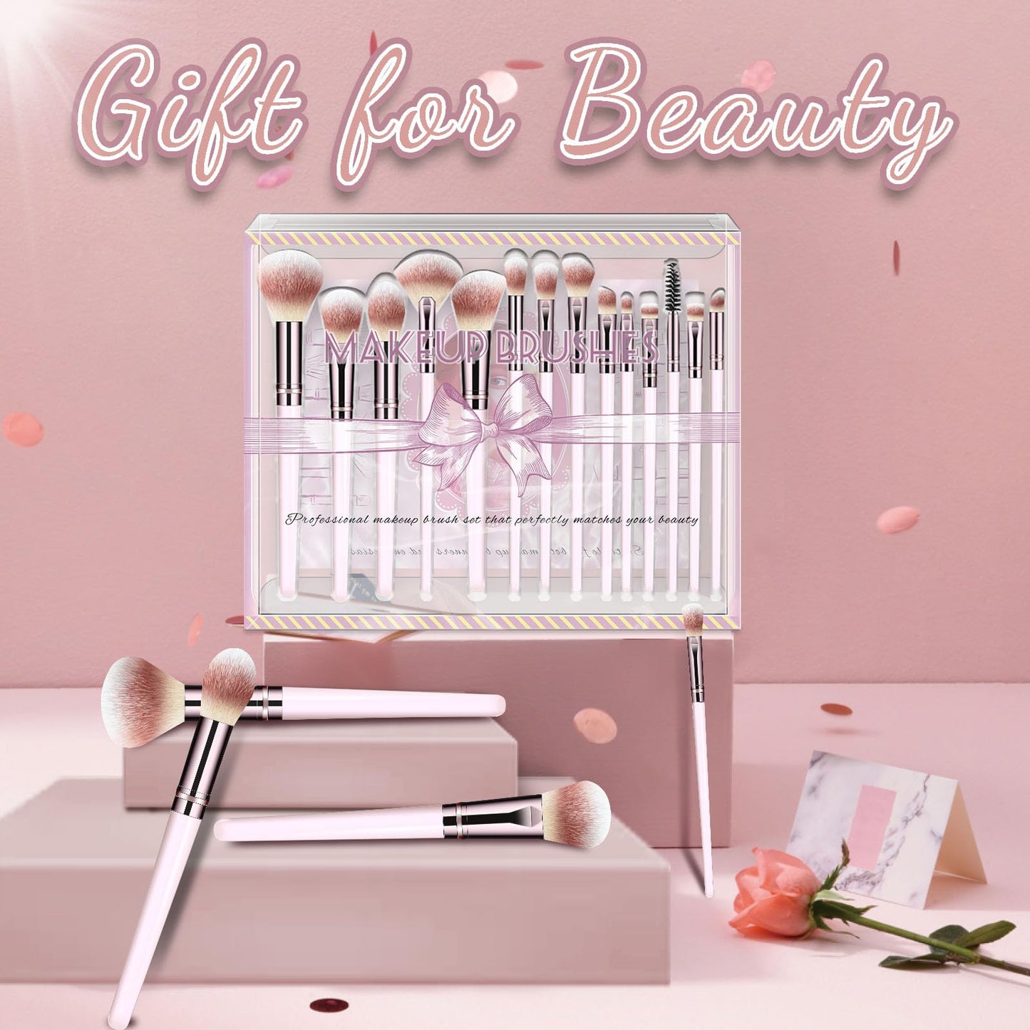 Makeup Brush Set, Premium Synthetic 14 Pcs Makeup Brushes, Travel Makeup Brush Set for Foundation, Concealer, Blush and Eyeshadow Brush(Pink)