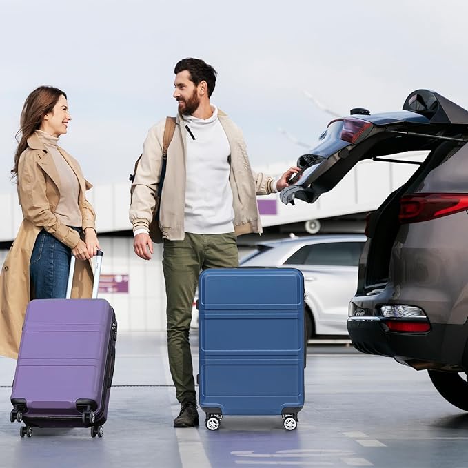 Kono 3 Piece Luggage Sets Expandable(only 28") Lightweight with Spinner Wheels TSA Lock Hardside Travel Rolling Suitcases 20in 24in 28in Carry on Navy