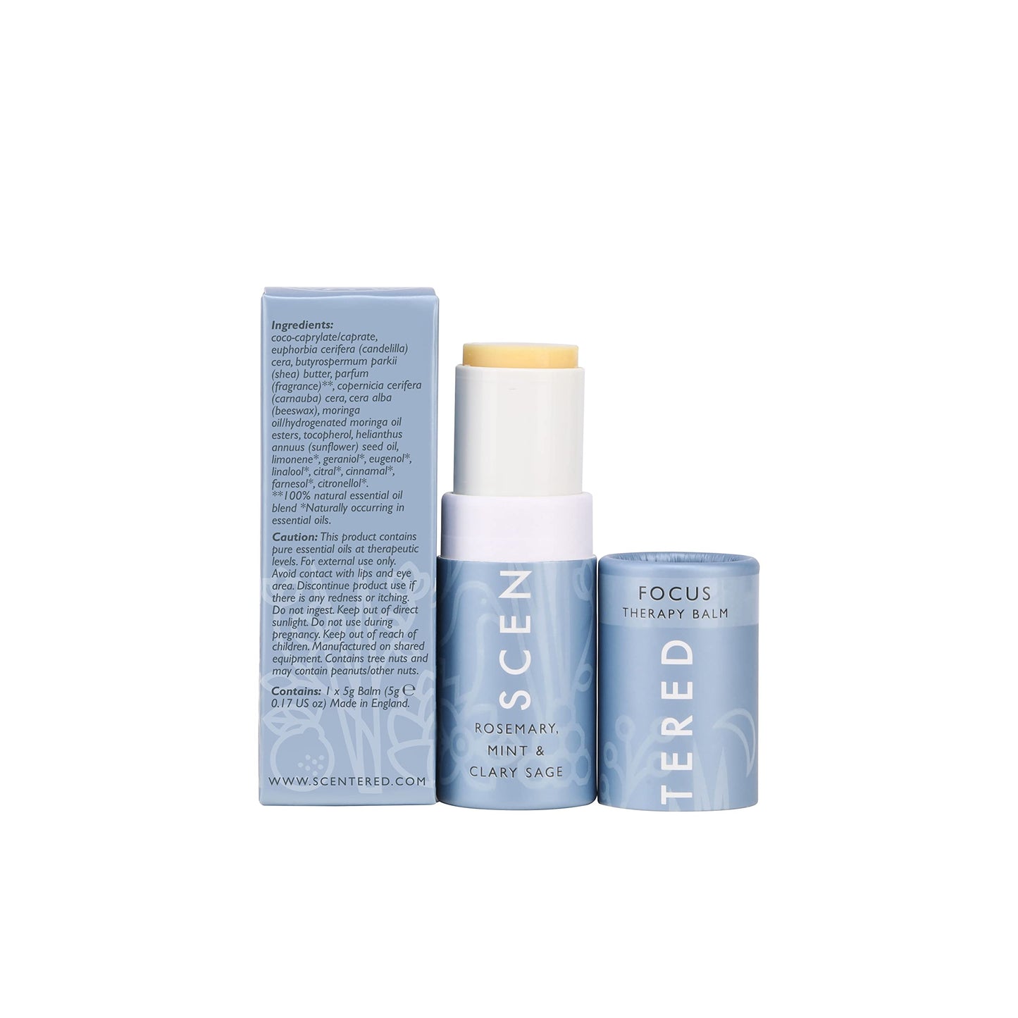 Scentered Aromatherapy Balm Stick for Focus & Concentration - Roll On Essential Oils Blend - 100% Natural: Rosemary, Mint, Clary Sage in Shea Butter - Aromatherapy Gifts for Women