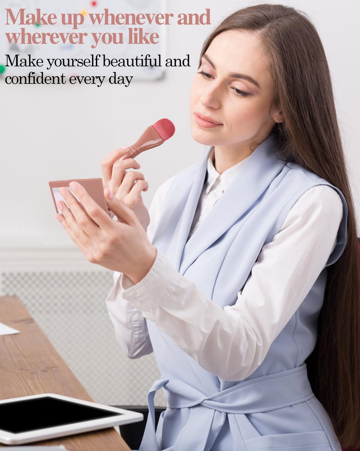 PGRODE Travel Size Makeup Brushes Mini Set with Hard Case and Built-in Mirror, 5Pcs Small Cosmetic Brushes, On the Go Brush Travel Essentials kits for Women, Girls Gift (Dark Purple)