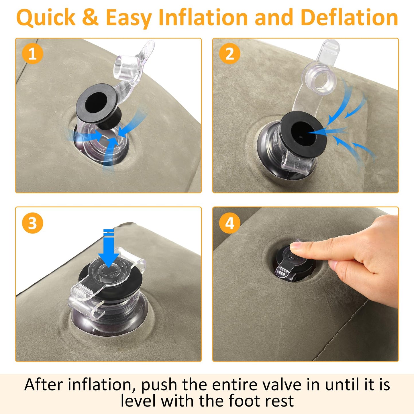 Inflatable Foot Rest Pillow for Travel - Adjustable Height Flight Foot Rest with Eye Mask and Earplugs for Kids & Adults on Airplane, Car, Train, Office, and Home (Gray, 2 PCS)