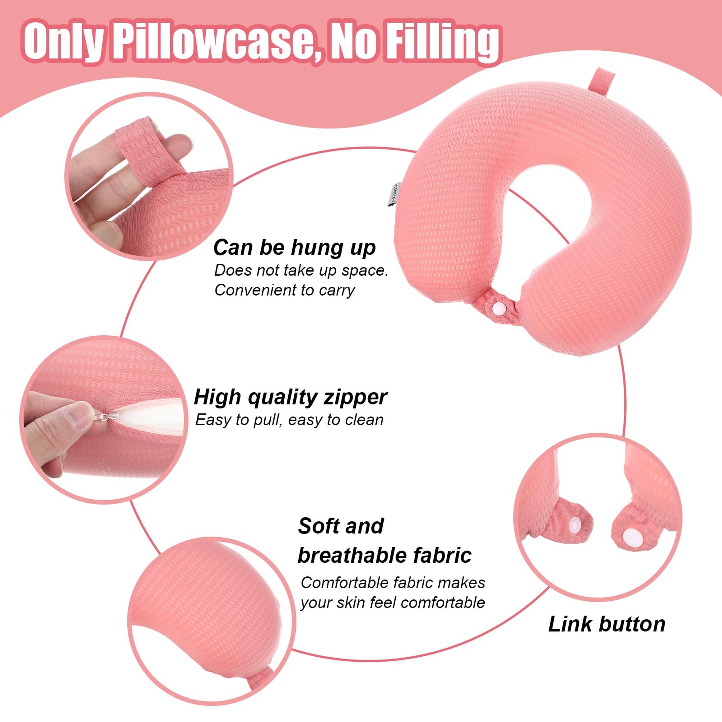 Travel Pillow Cover Neck Pillow Covers With Zipper Travel Pillow Case Replacement Cover Travel U Neck Pillow Case Cover Soft Smooth Neck Pillow Cover Stripe Travel Comfort Travel Accessories(pink)