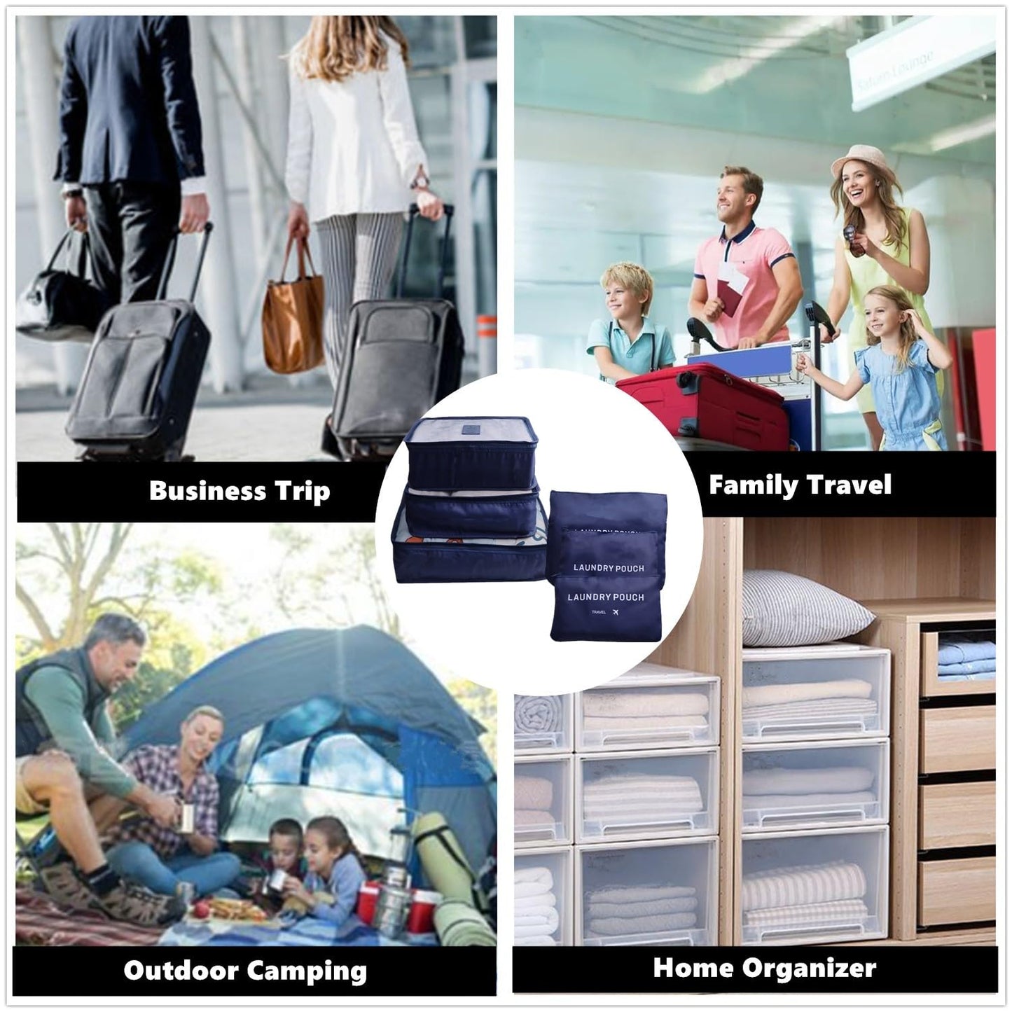 Gbateri 6 Pack Packing Cubes - Travel Luggage Packing Organizers - Travel Essentials Luggage Organizer, Include Laundry Bag, Electronics Bag, Clothing Bag, Convenient Packing Pouches - Navy Blue