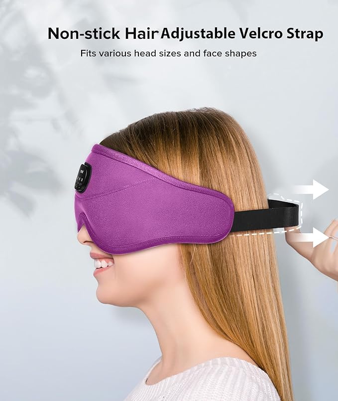 TOPOINT Sleep Mask with Bluetooth Headphones, 3D Eye Mask for Sleep Headphones with White Noise, Total Blackout, 5.4 Bluetooth, Timer, 15 Hours for Women Men, Travel, Meditation, Nap, CPAP Users