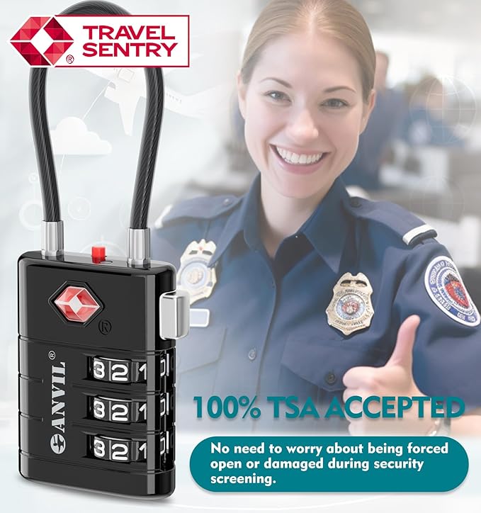 ANVIL TSA Approved Luggage Locks – High Security TSA008 Combination Travel Locks with Inspection Indicator for Suitcases and Backpacks. (2, Black)