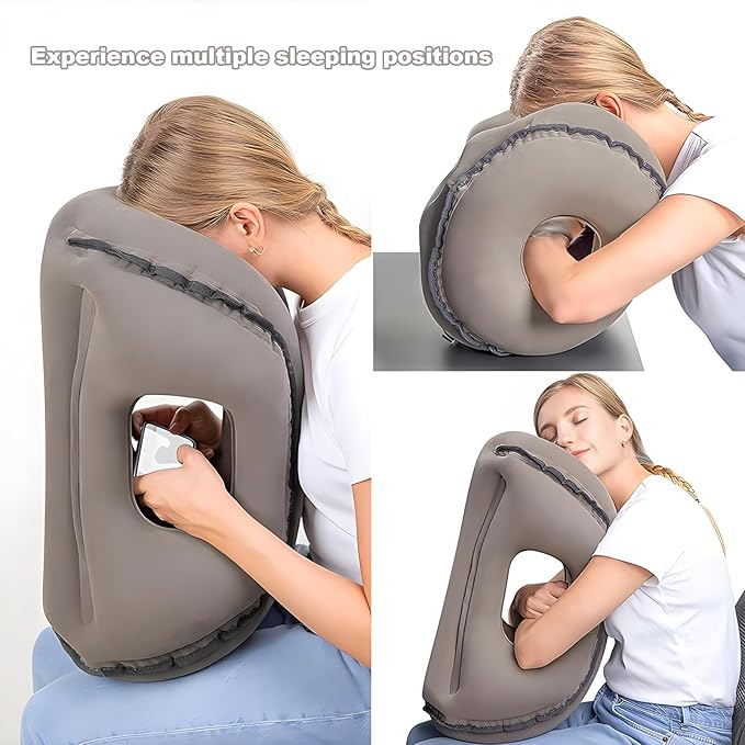 Inflatable Travel Pillow | Airplane Neck Pillow & Portable Inflatable Neck Support - Multifunctional for Flights, Cars, Office Use, with Eye Mask & Earplugs (Blue)