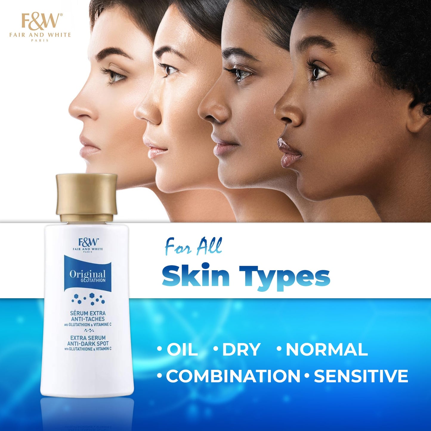 FAIR & WHITE Original Glutathione Dark Spot Serum - 1 fl oz / 30ml - Skin Brightening Serum, Helps to Reduce Skin Pigmentation - Skin Brightening Serum for Face & Body - with Glutathione & Vitamin C