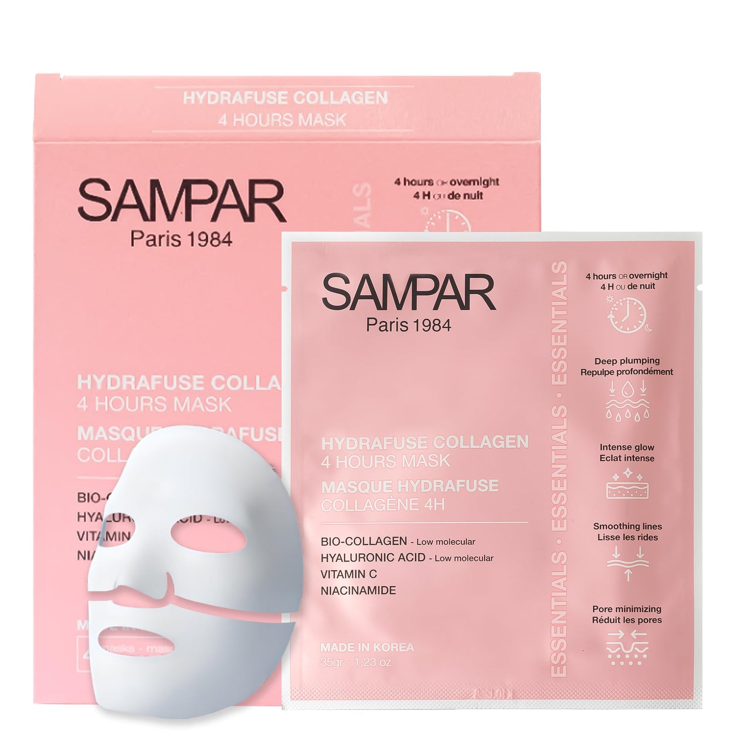 Sampar Hydrafuse Collagen 4 Hours or Overnight Mask – Korean Skincare for Radiant, Smooth Skin | Anti-Aging Face Mask with Ultra-Potent Collagen to Reduce Wrinkles, Tighten Pores & Boost Glow (4-Pack)