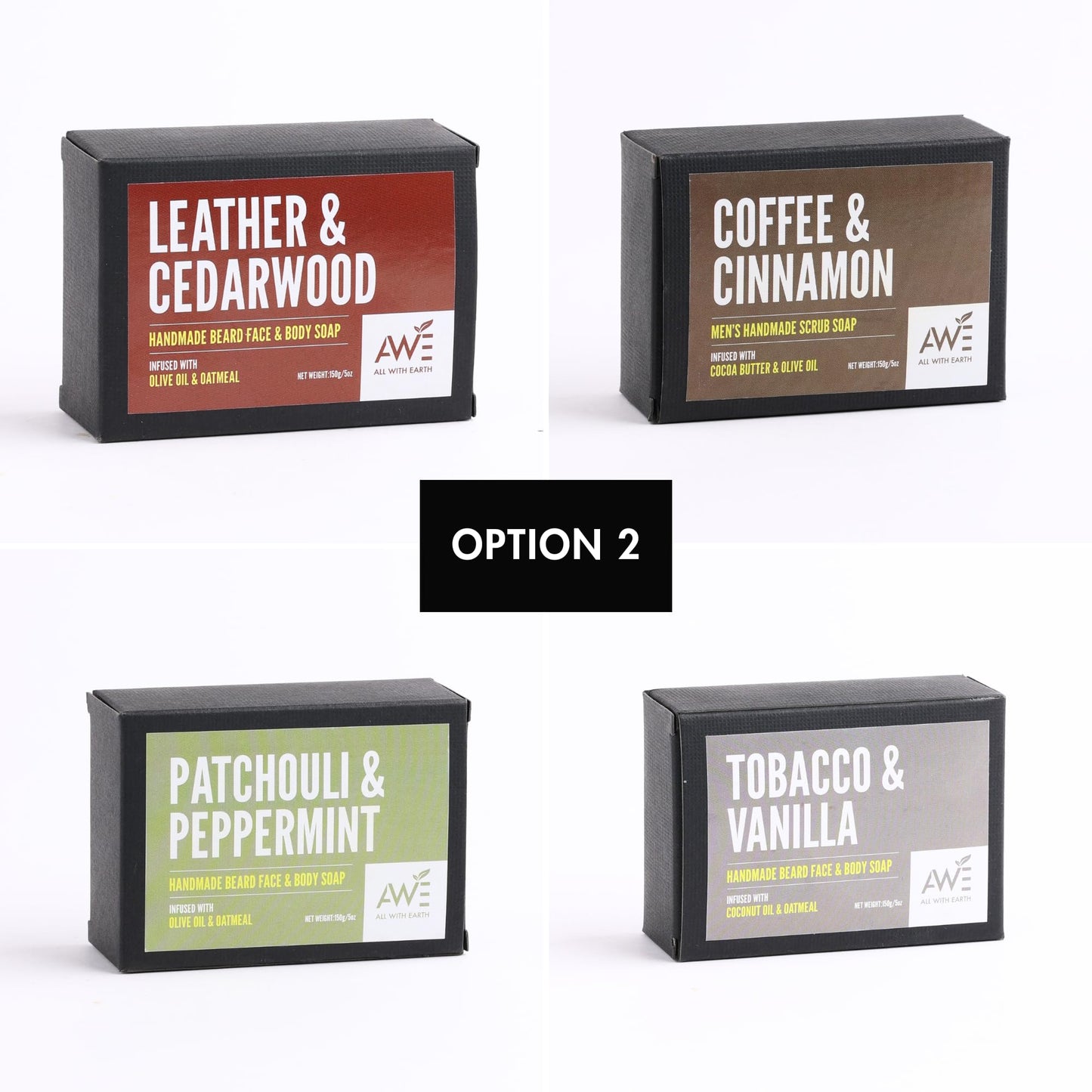 All With Earth Men’s Moisturizing Scrub Soap Set of 4 Handmade Natural Bars Rugged Masculine Scents Deep Cleanse Hydrate Nourish Face Beard Body (Option 2)