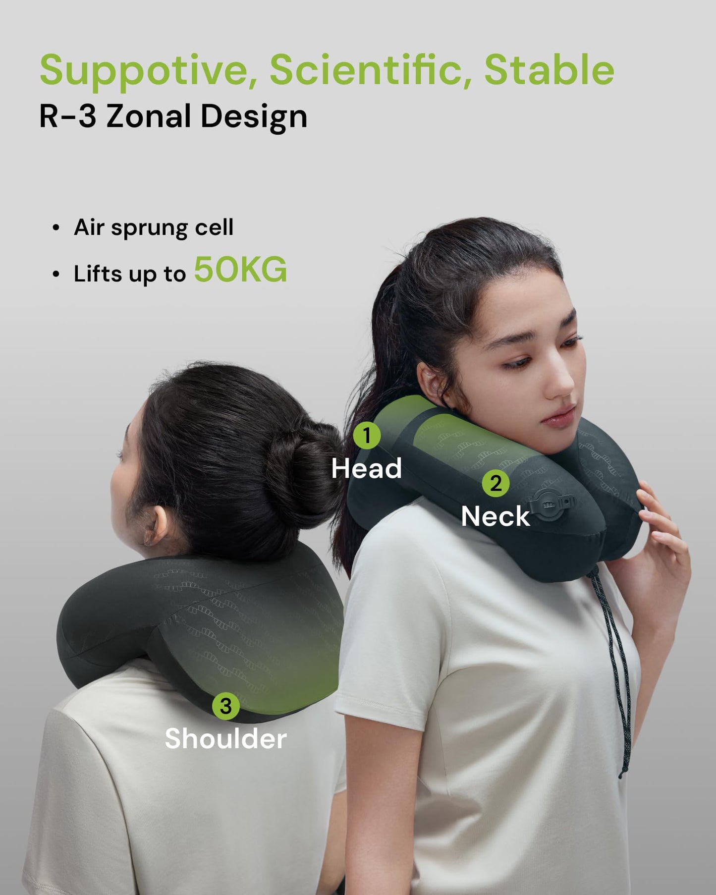 BENEUNDER Travel Neck Pillow for Airplane, Inflatable Compact 360°Head Support Pillow, Comfortable Breathable Cover for Travel, Train,Car with Storage Bag, Black