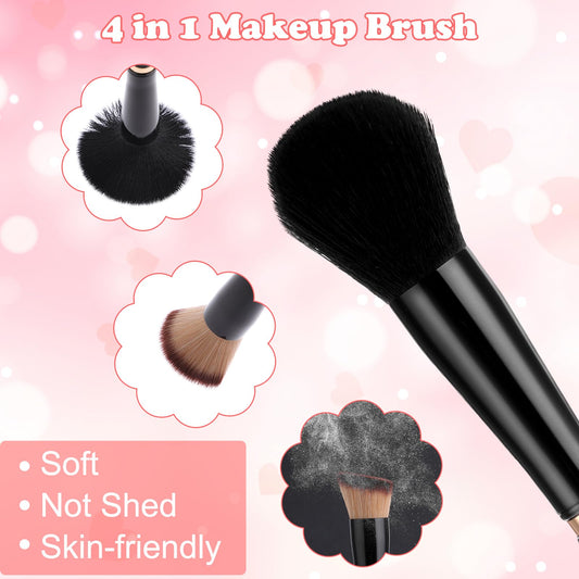 Travel Makeup Brushes with Case, 4 in 1 Makeup Brush Set, Foundation/Blush Brush, Eyeshadow Brush, Concealer Brush, Dual-Ended Makeup Brush Ideal for Foundation, Concealer, Eyeshadow