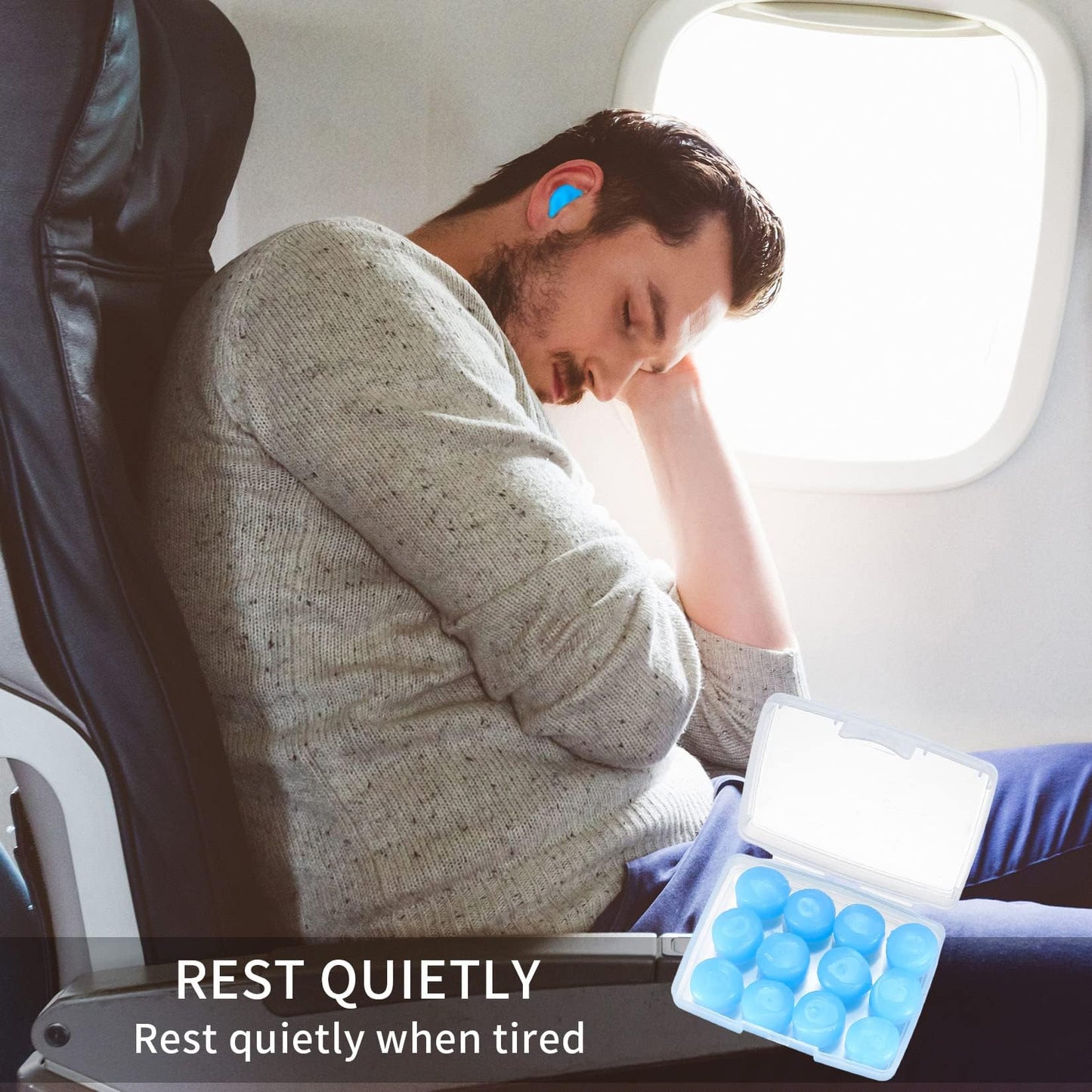 24 Pcs Silicone Ear Plugs for Sleeping, Soft Silicone Earplugs for Sleep, Noise Cancelling Reduction Earplugs for Swimming, Travel, Snoring, Concerts, Airplane, Motorcycle, Musicians, Blue/Clear