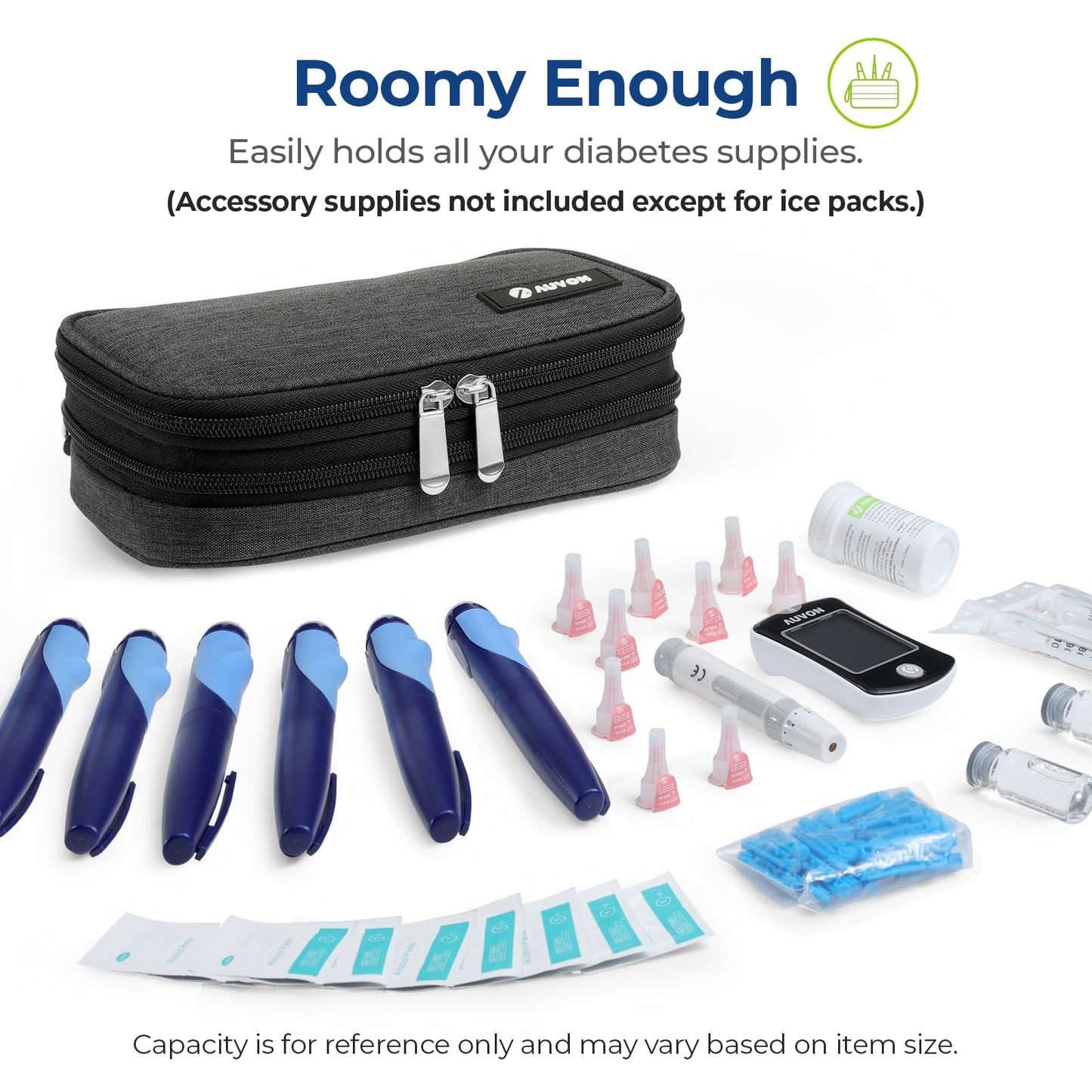 AUVON Insulin Cooler Travel Case, Expandable Insulated Diabetic Bag with 2 * 180g Ice Packs for Double Cooling Time, Portable Medication Cooler Bag for Insulin Pens and Blood Glucose Monitor Supplies