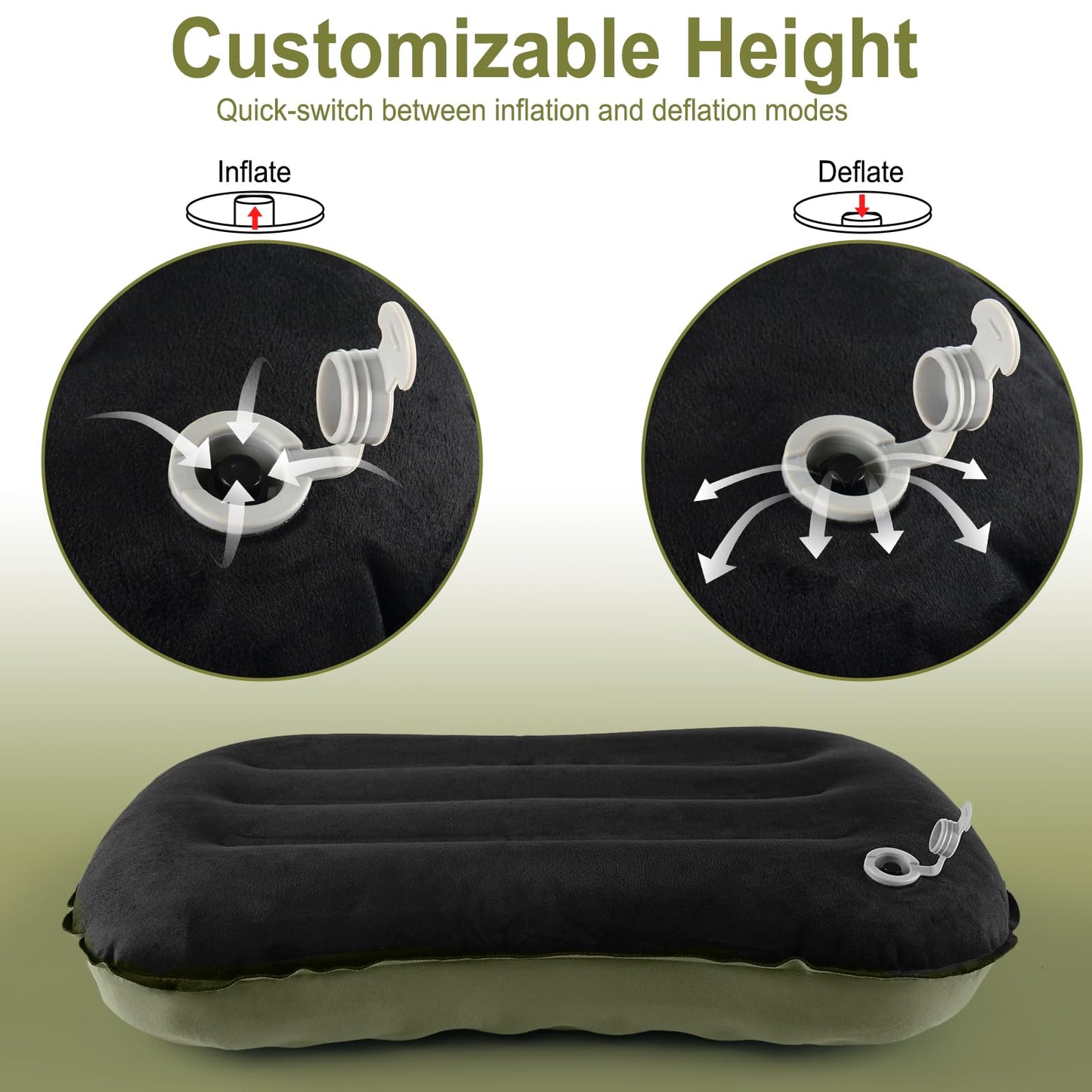 UWILLION Camping Pillow with Ice Silk Memory Foam Cover - Ultralight Inflatable Pillow for Camping Lightweight, Ergonomic and Washable for Camping, Hiking, and Travel Green