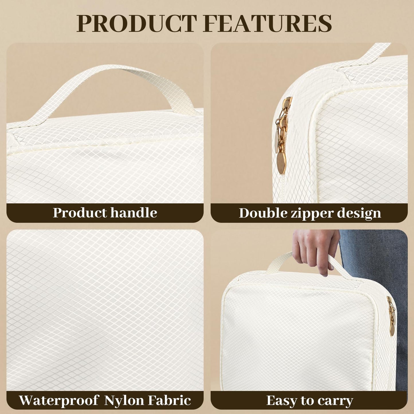 Dayacoco Travel Jewelry Organizer, Jewelry Storage Case Box with 6 Transparent Portable Clear Zipper Velvet Pouches for Earrings, Necklaces, Rings, Bracelets, Traveling, Gifts for Women (Beige)