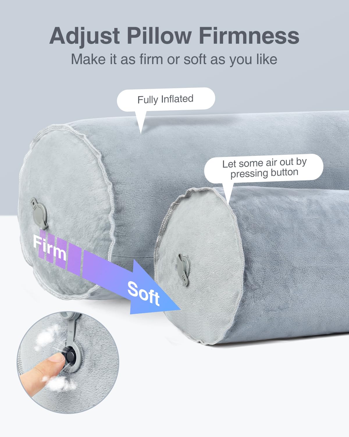 Luxtude Inflatable Body Pillow for Adults Kids, Travel Body Pillows for Side Sleeper, 47Inch Long Round Bolster Pillow for Camping, Round Cylinder Pillows for Hugging Sleeping, Back, Leg etc.