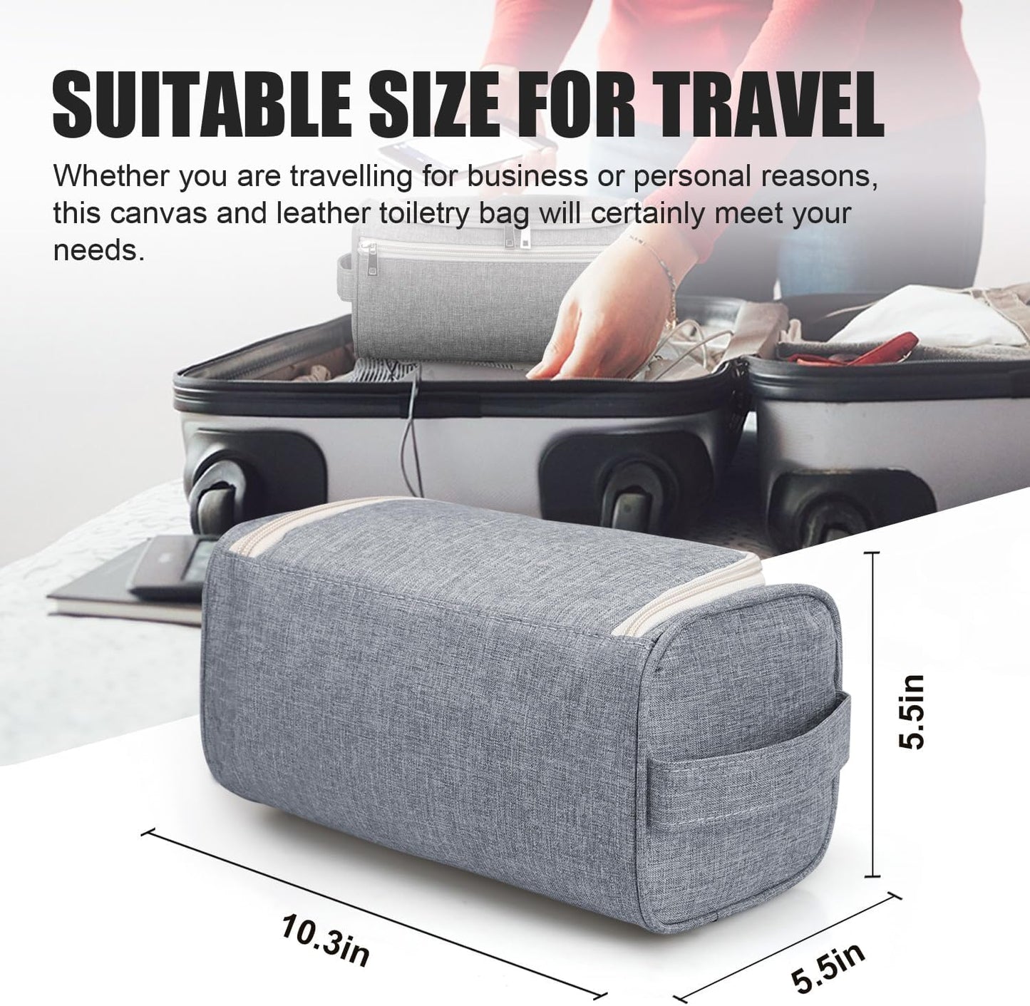 emissary Hanging Travel Toiletry Bag for Men and Women, Shower bag for Toiletries, Dopp Kit for Men, Travel Bathroom Bag, Mens Hanging Toiletry Organizer (Gray)