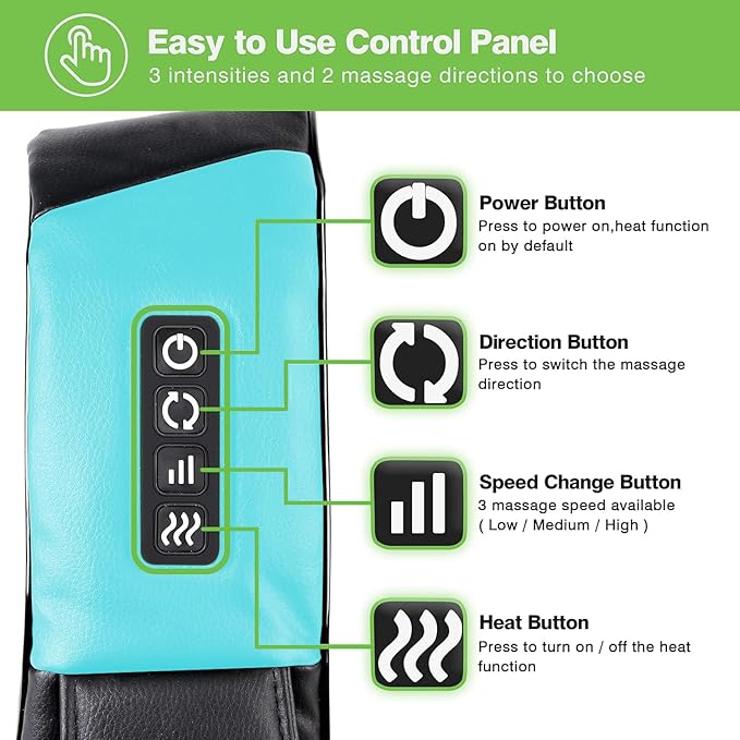 cotsoco Neck Massager, Shiatsu Neck and Back Massager with Heat for Pain Relief, Deep Tissue 3D Kneading Massage Pillow, Relaxation Gifts for Men and Women, Gifts for Dad, Elderly,Wife(Teal)