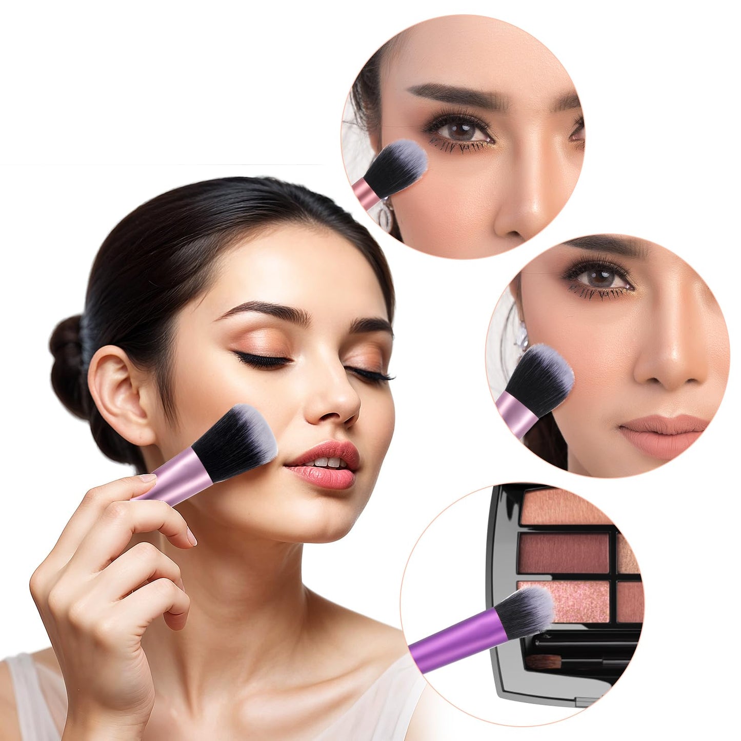 AOZUO Travel Makeup Brush Set, Portable Mini Cosmetic Brushes with Case Full Complete Function Makeup Brushes Kit with Pouch Foundation Eyebrow Blending Concealer Blush Eyeshadow Contour Pow(Pink)