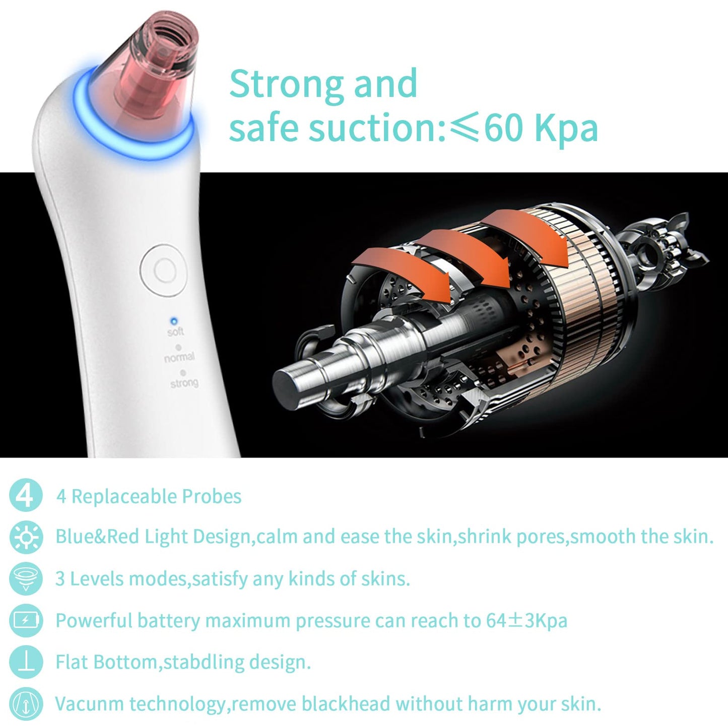 Blackhead Remover Pore Vacuum Extractor-Upgrade GERY Electric Comedone Acne Cleaner Kit Facial and Nose Peel Whitehead Removal Tool,Red Light Skin Rejuvenation & Blue Light Sterilization, and 4 Probes