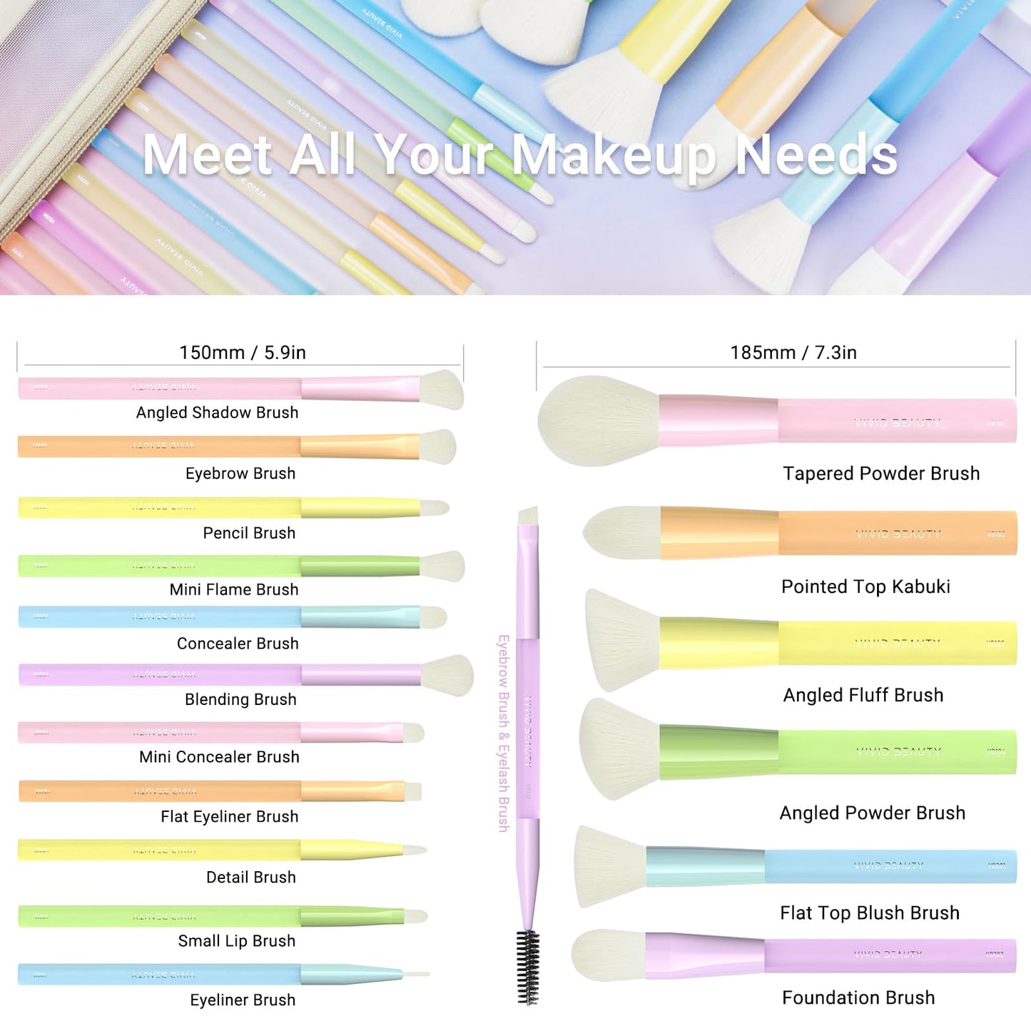 Makeup Brushes, 18Pcs Makeup Brush Set with 2 Sponges & Travel Bag, Colorful Make Up Brushes for Foundation Powder Blush Blending Eyeshadow, Soft Synthetic Fiber, Rubber Handle, Face & Eye Brush Kit