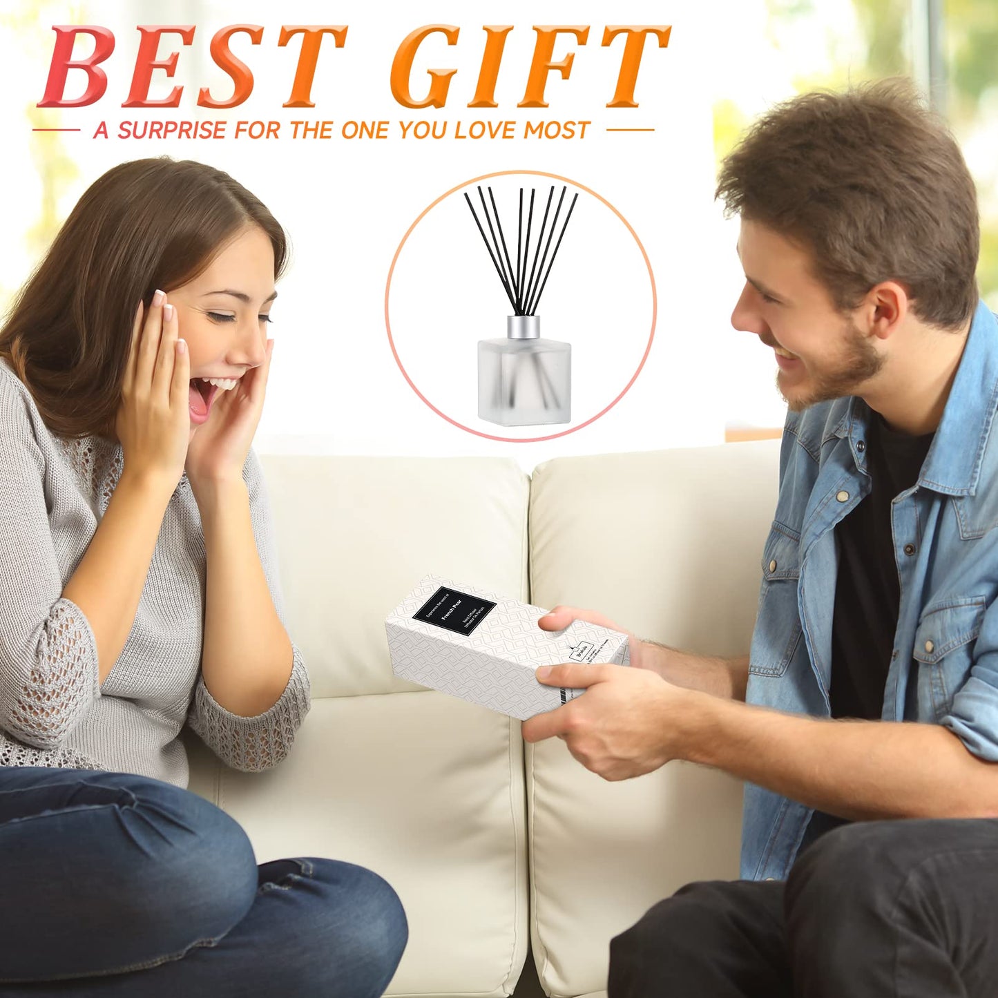 Brakula Reed Diffusers Set - Bamboo & White Tea Scented Aromatic Oil Diffuser with 10 Sticks for Room Décor, 6.1 oz /180ml, Long-Lasting Fragrance