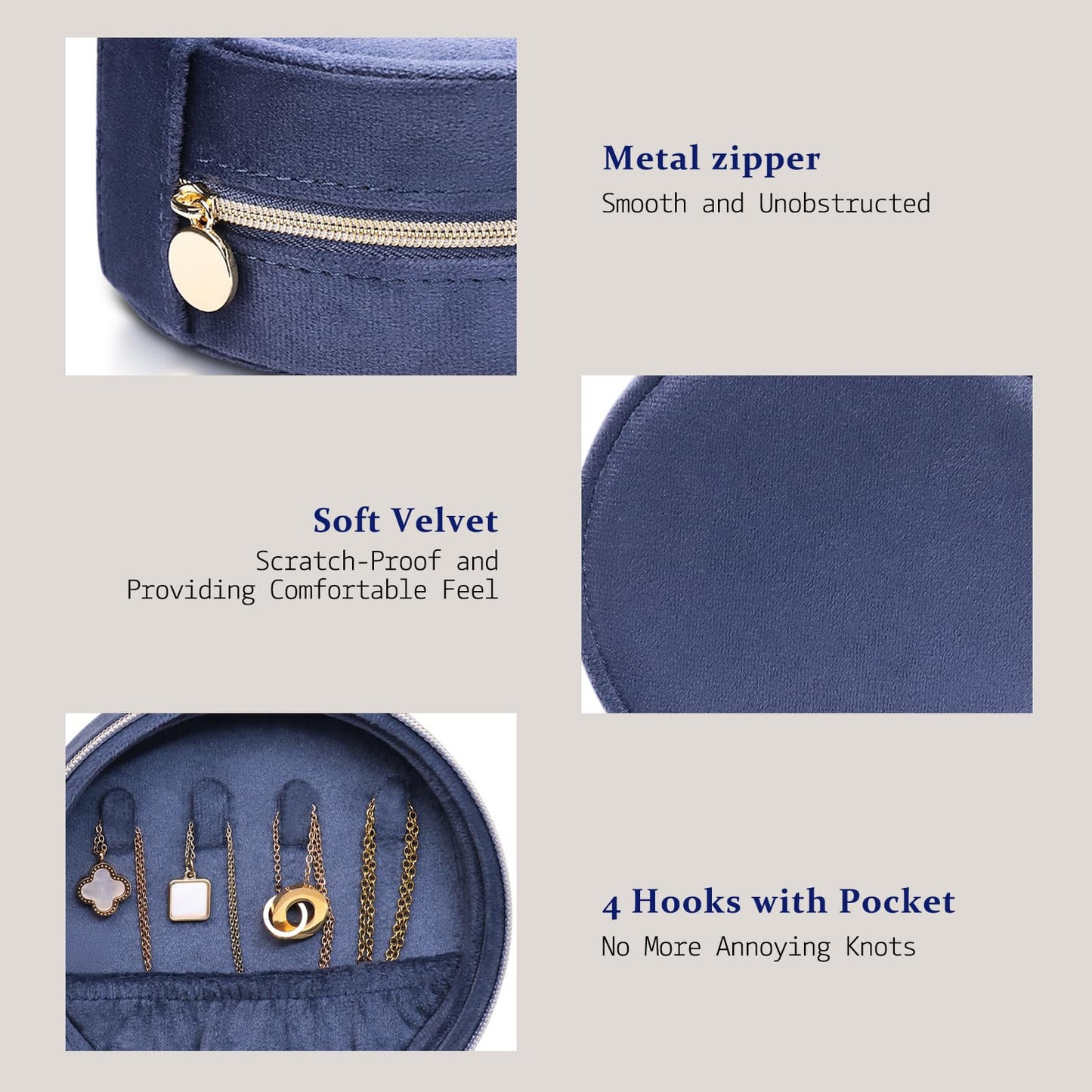 CONBOLA Travel Jewelry Case Small Jewelry Box for Women Girls,Round Velvet Jewelry Travel Organizer,Portable Jewelry Box for Rings Earrings Necklaces Bracelets.(Blue,Large)