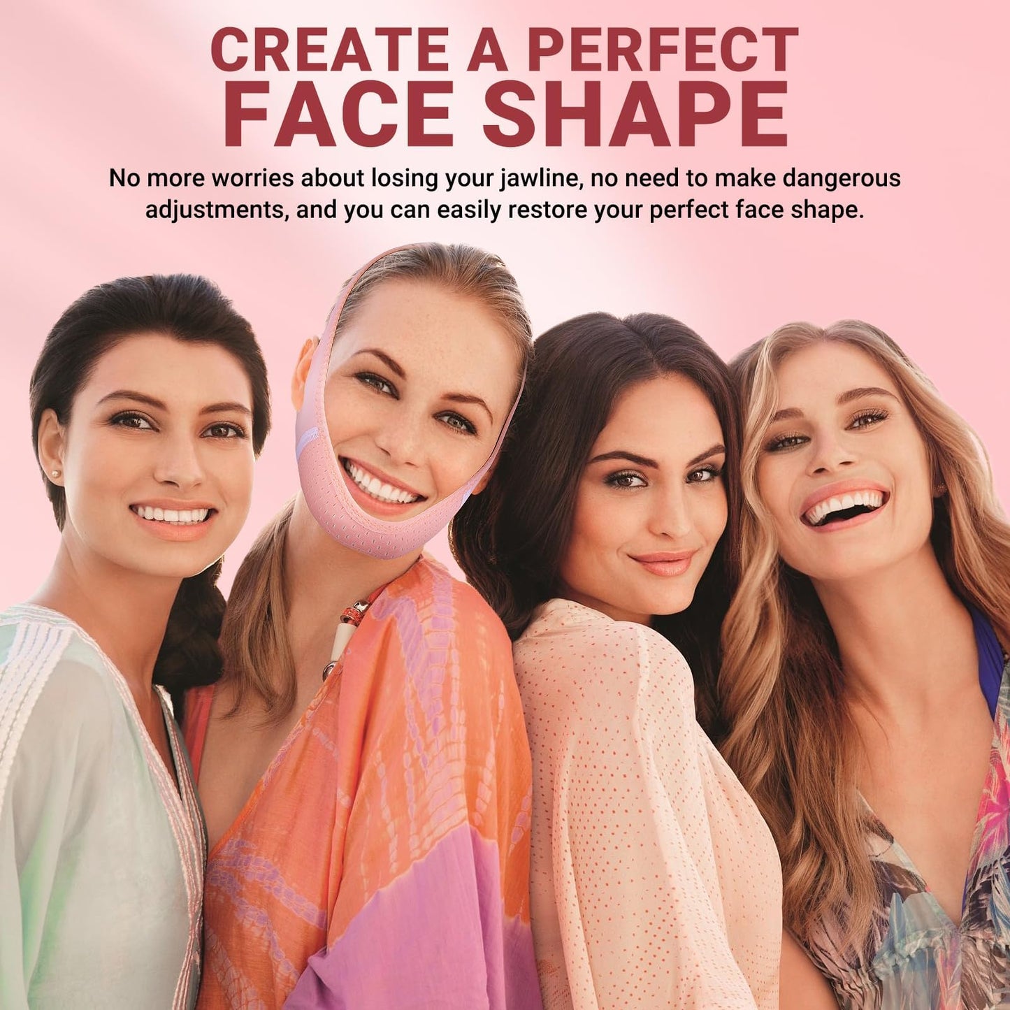 Juskaa Reusable V Line Lifting Mask with Chin Strap for Sleeping,Face Lift Prevent Sagging, Jaw Exerciser,Pink,M