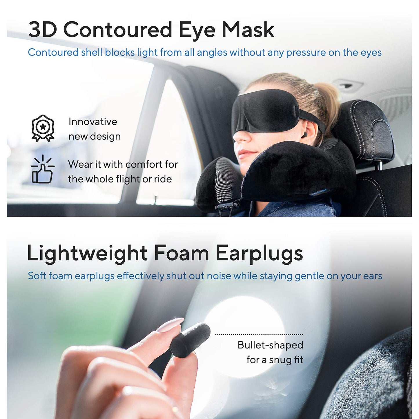 Proglobe Travel Blanket Luxury Travel Set - Ergonomic Airplane Neck Pillow 100% Pure Memory Foam and Super Soft Fleece Blanket - Premium 3D Sleep Mask & Earplugs - Ultimate 4-in-1 Traveling Kit Black