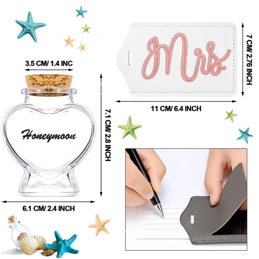 Frienda 2 Pcs Mr and Mrs Luggage Tags Set Honeymoon Sand Keepsake Jar, Honeymoon Just Married Luggage Tags Glass Bottle with Cork for Couples Wedding Bride Shower Souvenir Gifts(Classic Style)