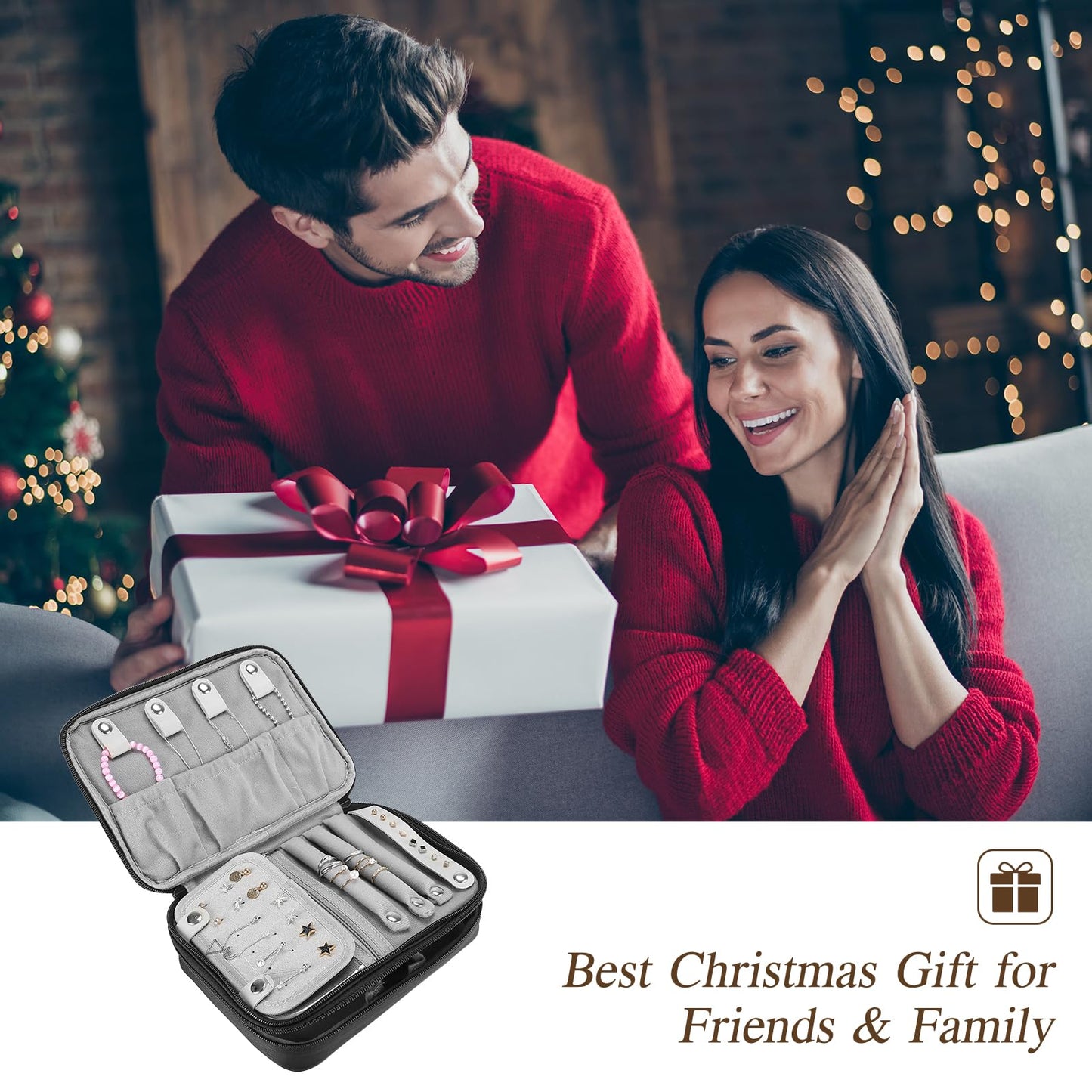 ProCase Travel Jewelry Case Organizer Bag, Soft Padded Jewelry Carrying Pouch Portable Storage Holder for Earrings Ring Necklace Bracelet Chain -Black