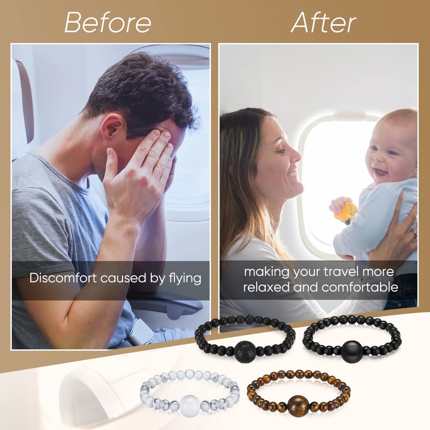 Yinkin 4 Pcs Anti Nausea Wristband Adjustable Acupressure Motion Sickness Bracelet Wristband Anti Dizzy Bracelet for Relieving Nausea Morning Car Travel Sickness(Elegant Style)