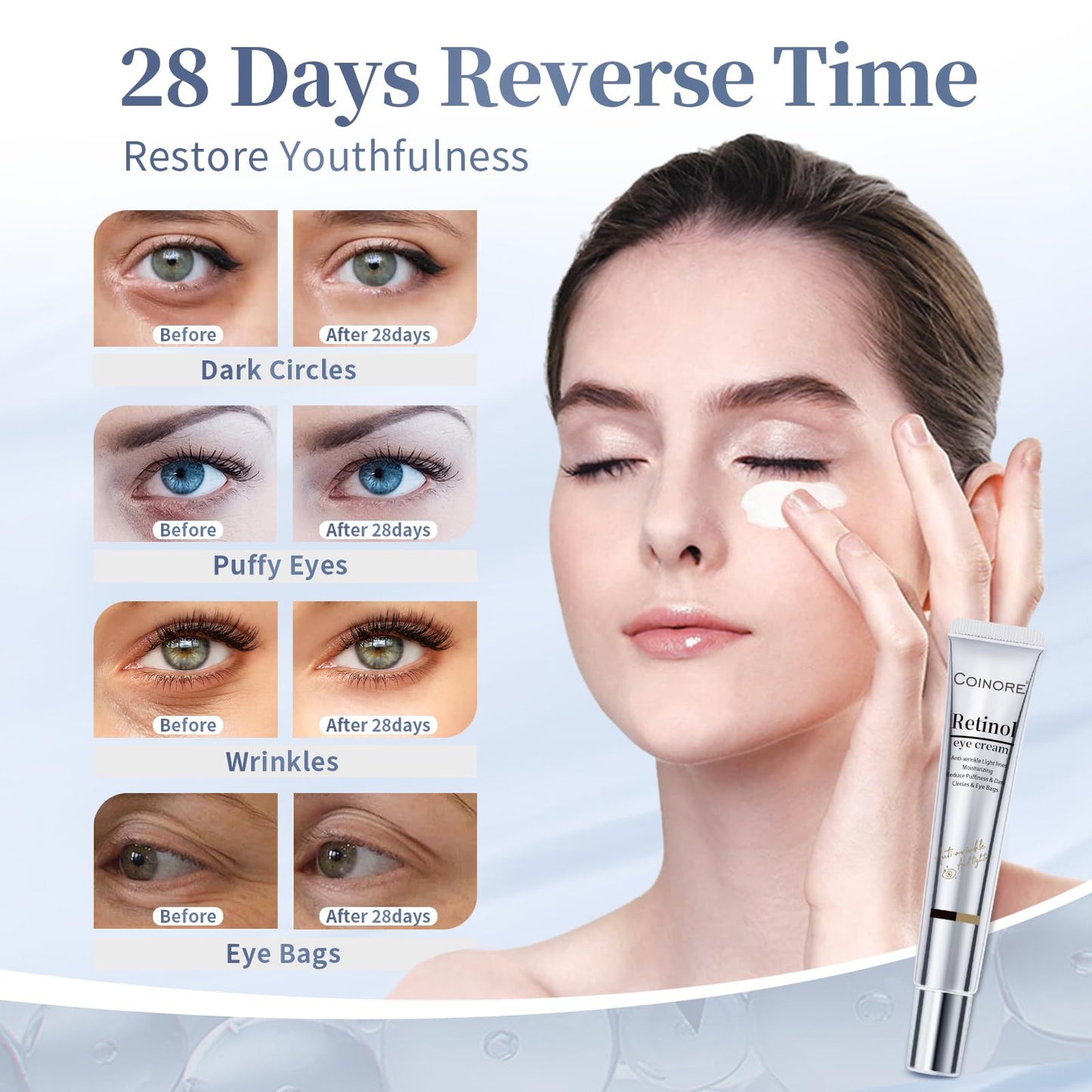 Retinol Under Eye Cream - Cream for Men & Women, Dark Circles, Puffiness & Wrinkles, Anti-Aging Eye Cream for Fine Lines, 0.7 Fl Oz