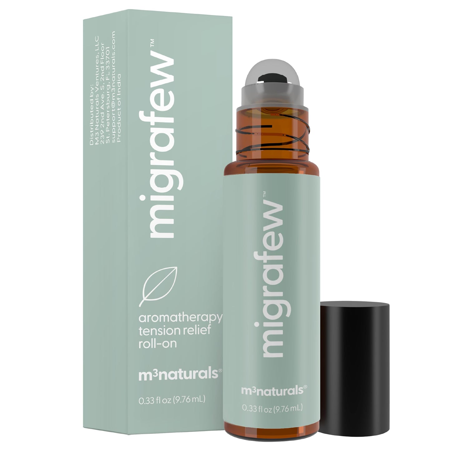 MigraFew Aromatherapy Migraine Roll On | Compact Headache Relief with Cooling Metal Roller for Head Tension and Pressure, Made with Peppermint, Spearmint and Lavender Essential Oils (0.33 FL oz) by M3
