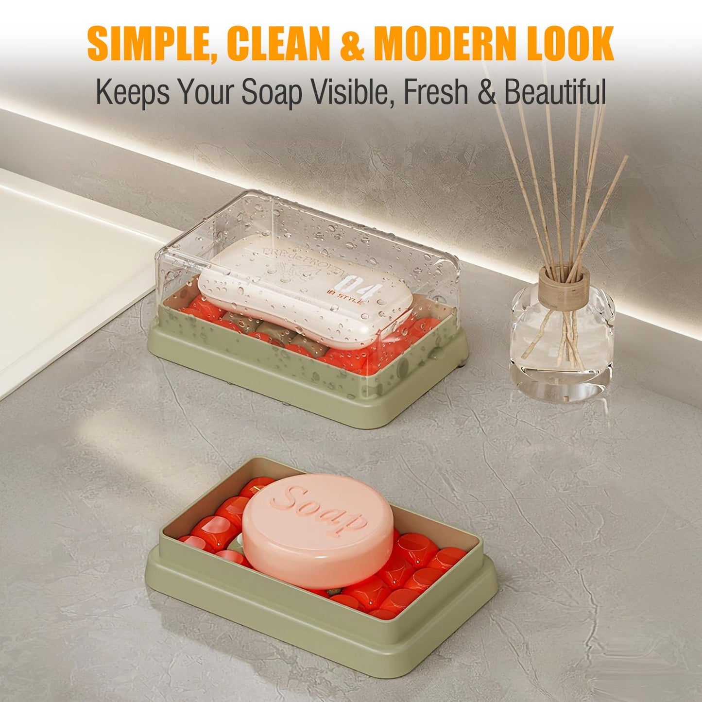 AIMAIAIMAI Minimalist Shampoo Bar Holder with Drain Tray, Compatible with Dr Squatch & Duke Cannon Large Soap, Double Layer Clear Solid Shampoo Bar Container with Lid