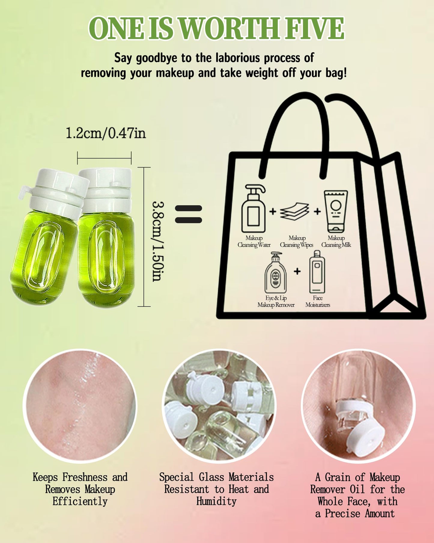 Makeup Remover Oil Portable Kit-7 Pcs Mini Travel Size Bottles Cleansing Oil for Face,Skincare Small Makeup Remover Oils,Deep Cleaning without Clogging Pore,for Dry & Neutral Skin (Green)