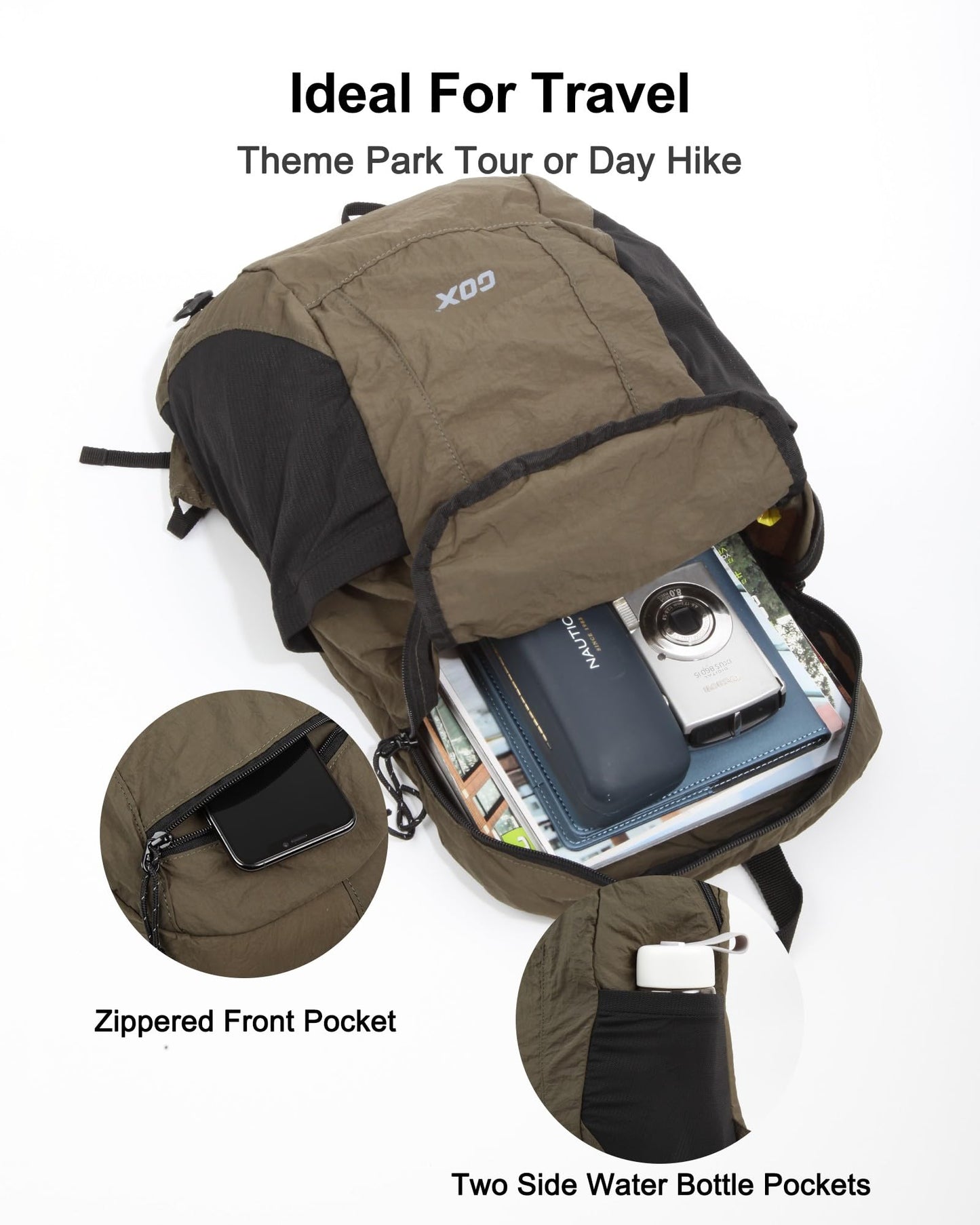 GOX Foldable 20l Backpack For Travel Lightweight Hiking Packable Daypack for Men Travel Camping Outdoor Bag Women (Jasper)