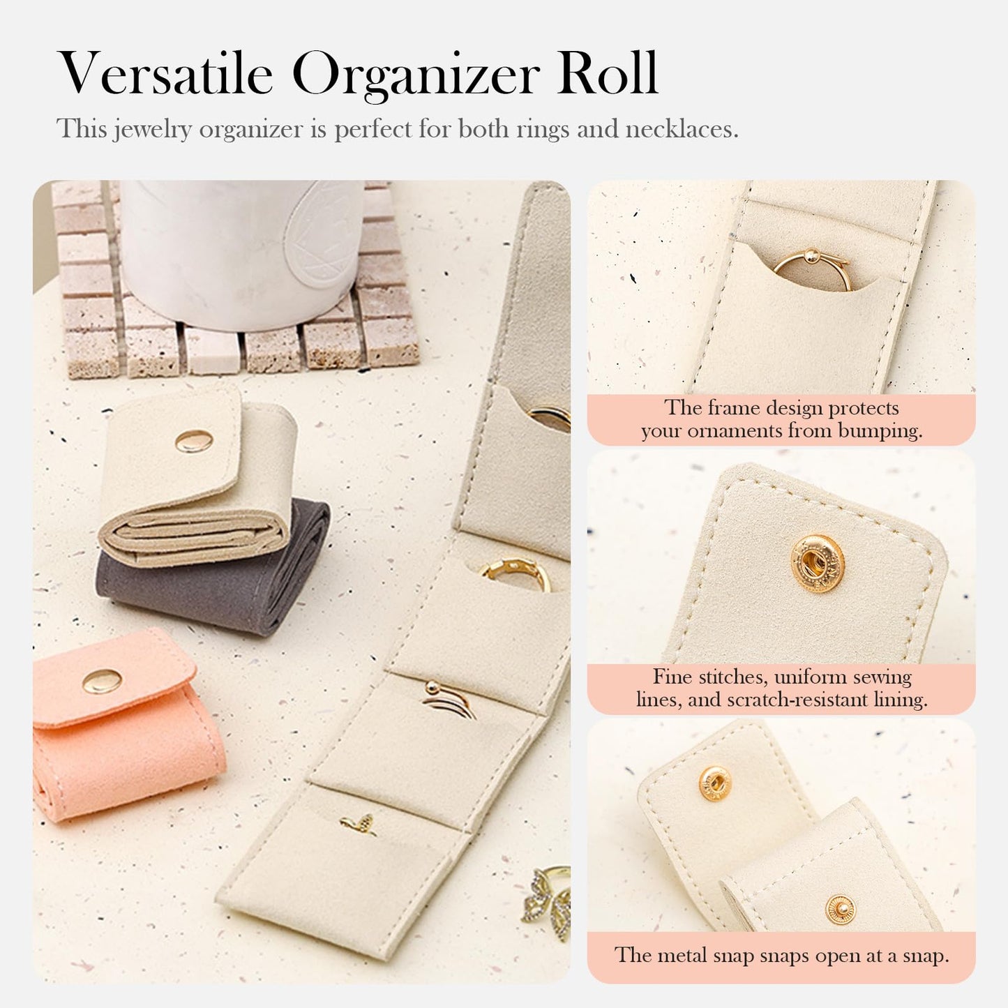 icegglof Mini Travel Jewelry Organizer Bag Set, Mini Roll Case with Buckle, Portable Foldable Storage Box for Earrings, Rings, Necklaces, 3pcs