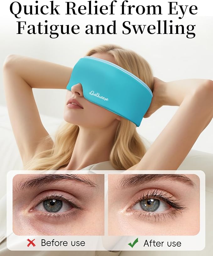 Cooling Eye Mask for Puffy Eyes, Headache and Migraine Relief Gel Eye Mask, for Headache, Puffiness, Eye Strain, Sinusitis & Post-Surgery Care – Large Soft Reusable Cold Eye Compress (Pale Blue)