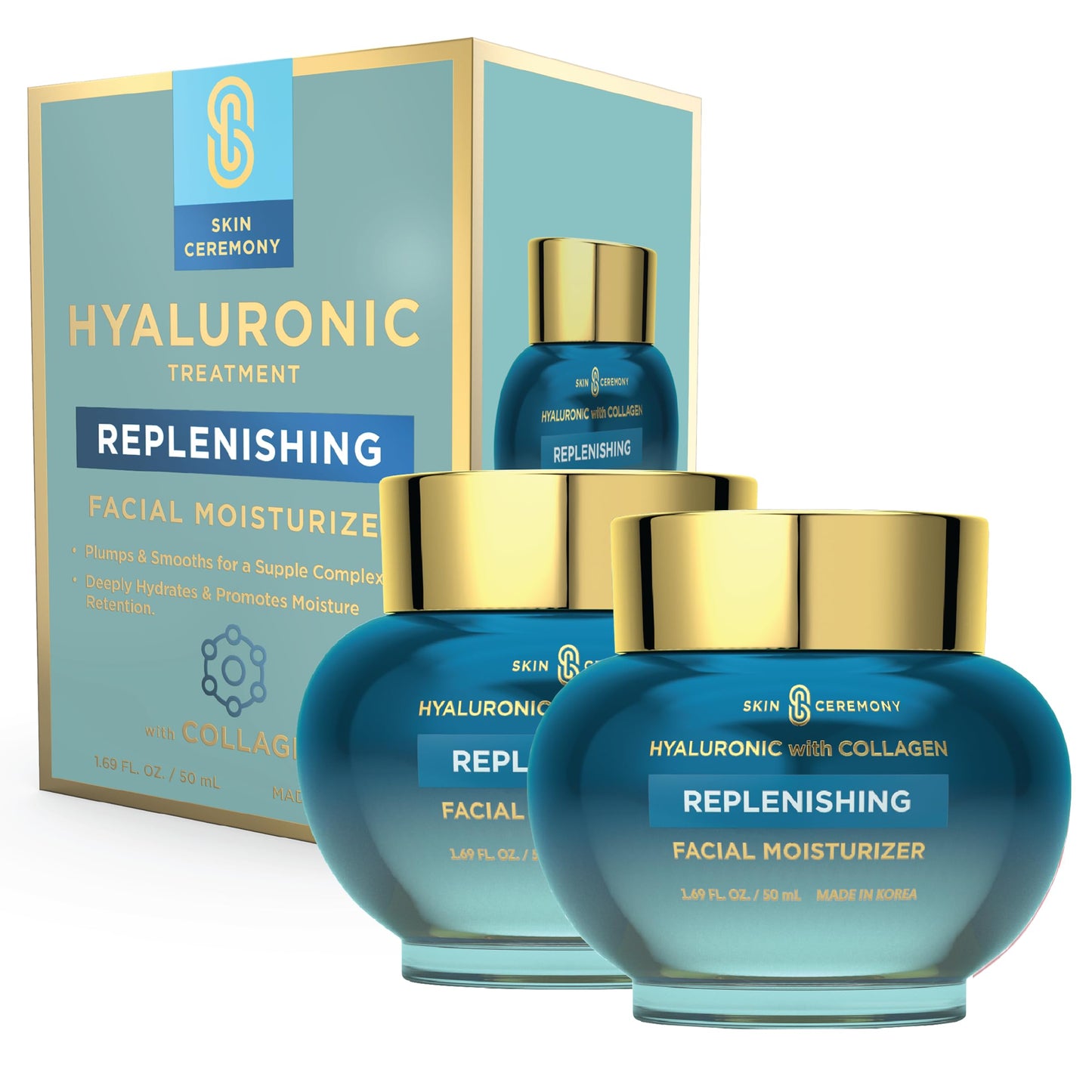 Skin Ceremony Hyaluronic Acid & Collagen Replenishing Moisturizer - Deep Hydration & Moisture Retention, Anti-Aging - Dermatologist Tested, Clean Beauty, Korean Skin Care - 1.69 FL.OZ. (2 Pack)