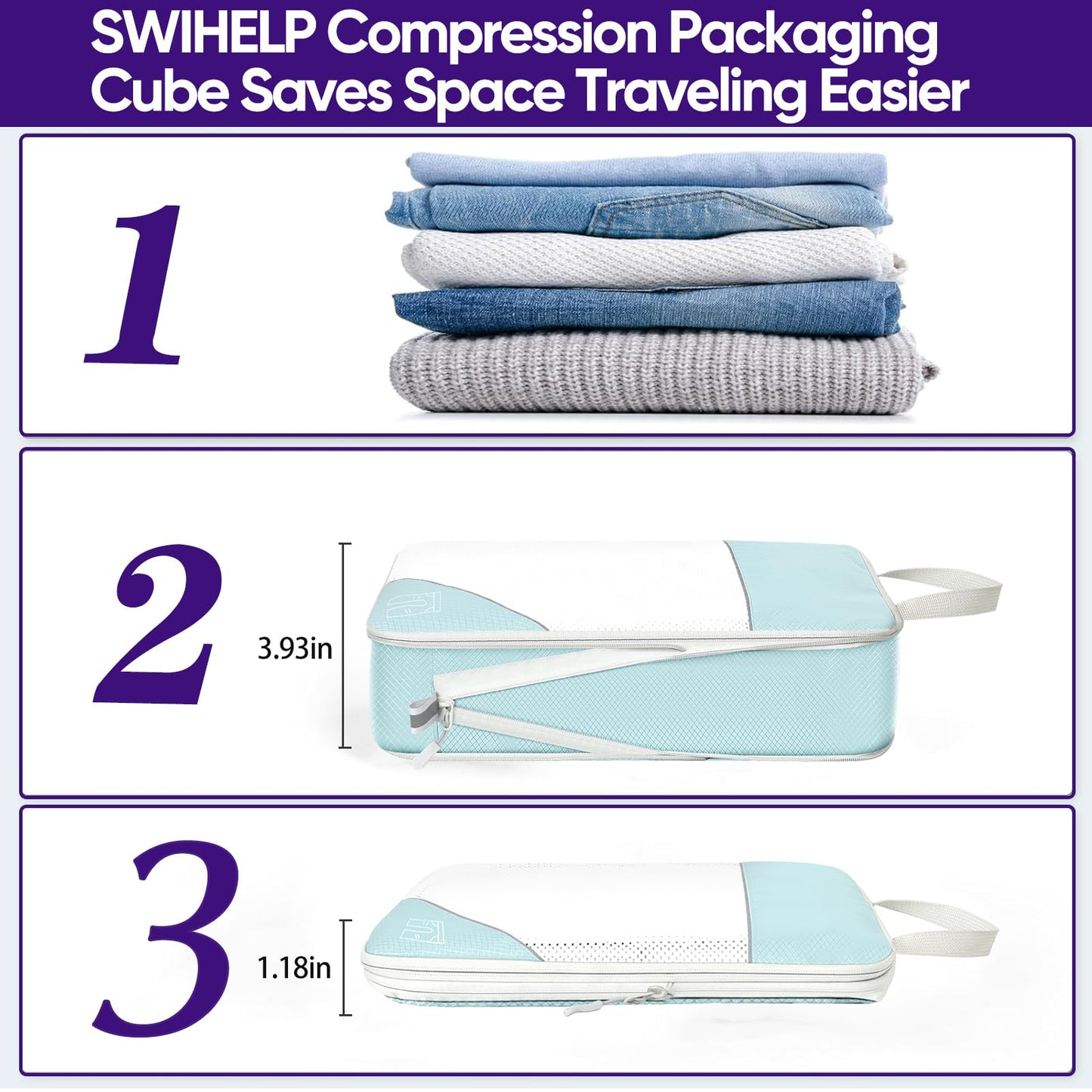 SWIHELP Compression Packing Cubes for Suitcases 6 Set Travel Luggage Organizer Packing For Storage Clothes Shoes