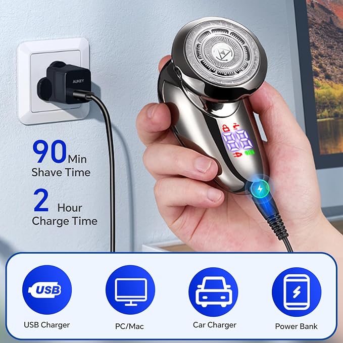 Big Blade Electric Shaver for Men Face, 3 in 1 Multifunction Men's Small Electric Shavers,Waterproof Rotary Shavers Grooming Kit, USB Rechargeable Portable Mini Electric Razor for Women