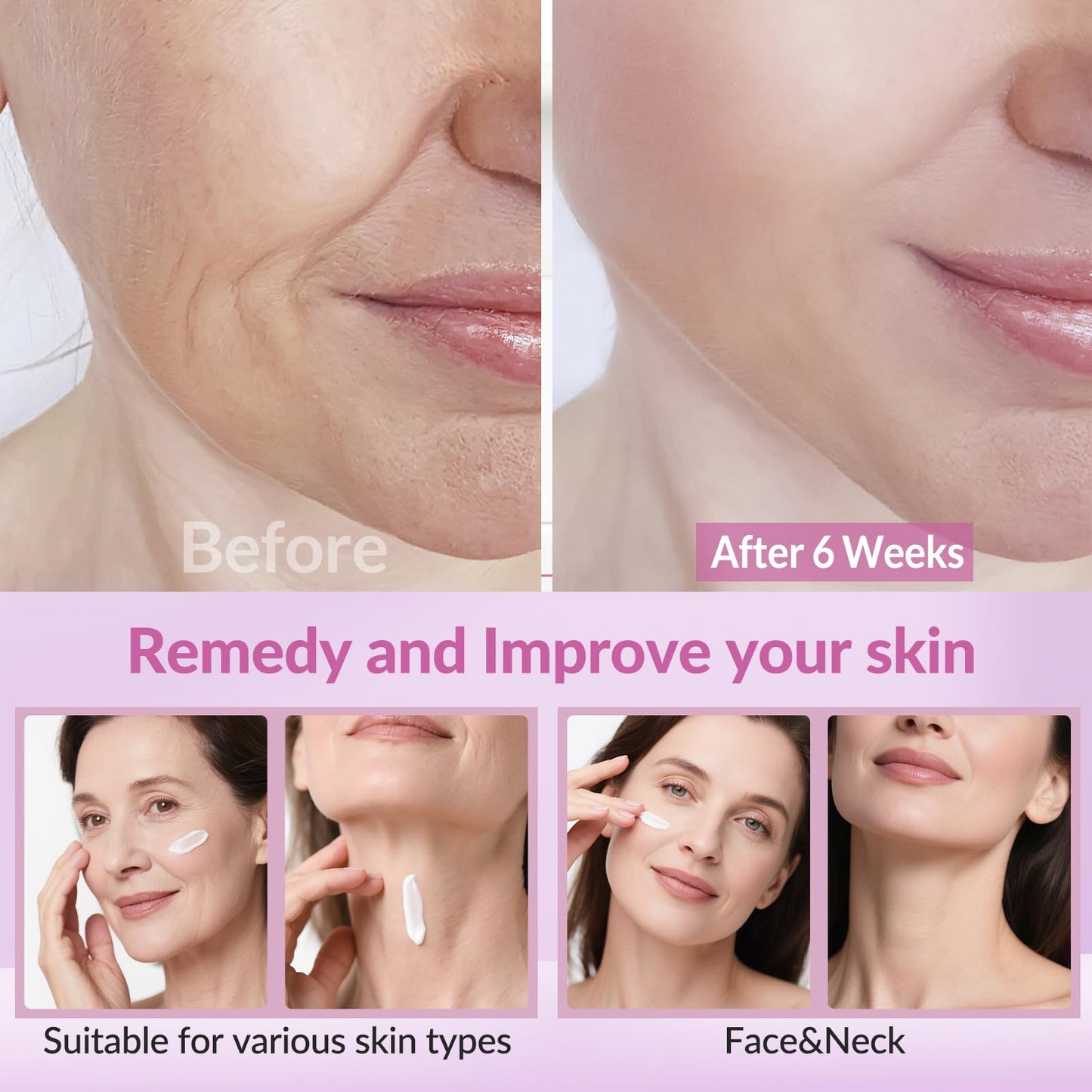 VicGFHS Neck Firming Creams for Tightening and Firming, Moisturizer Face Cream with Collagen, Hyaluronic Acid, Day & Night Anti-Aging Skin Tightening Cream for Neck, Décolleté & Face – 1.7Fl Oz