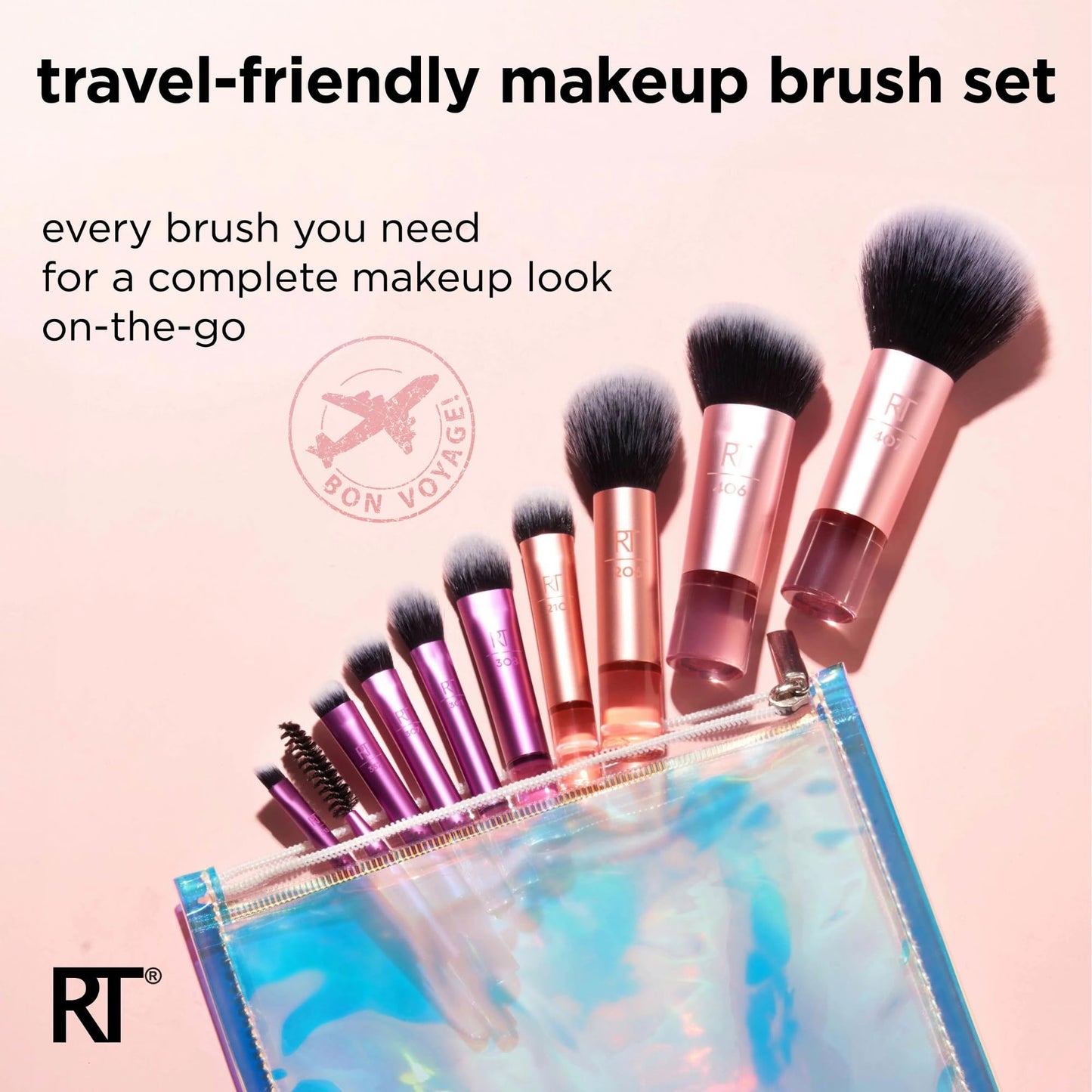 Real Techniques 11 Piece Travel Fantasy Mini Brush Set, Travel Size Makeup Brushes For Foundation Eyeshadow, Powder, Blush, Contour, & Concealer, Makeup Bag Included, Gift Set, Cruelty-Free