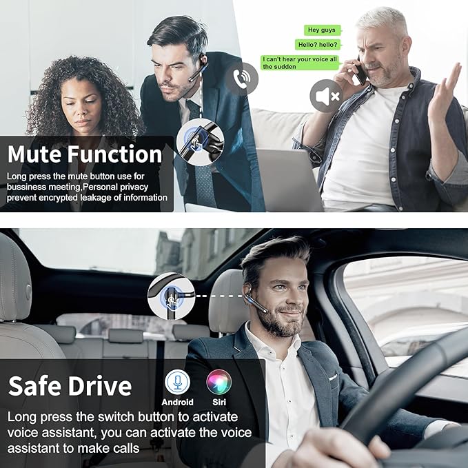 Bluetooth Headset, 100Hrs Talk Time Noise Canceling Wireless Earpiece with 500mAh Charging Case, Built-in Dual Microphone 270ยฐ Rotatable Hands Free Headphones for Trucker/Office/Business/Home/Driving