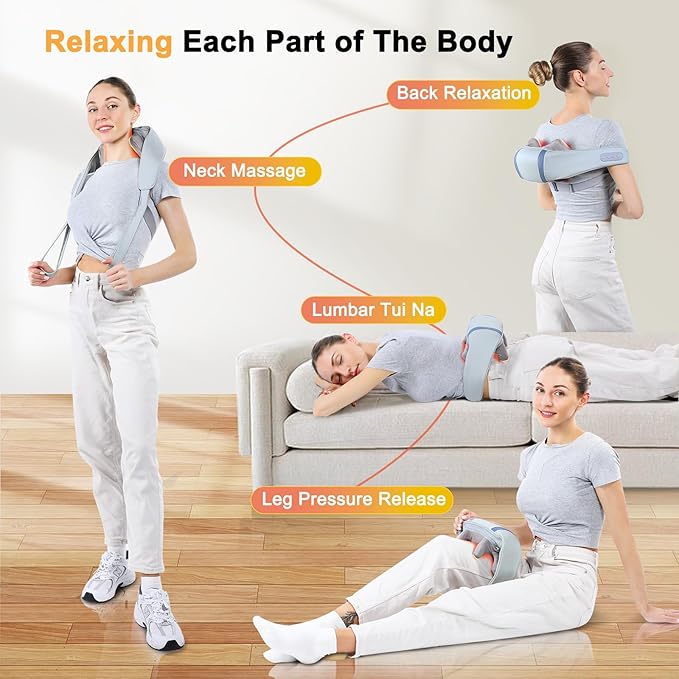 Cordless Shoulder Massager with Heat, Shiatsu Back and Neck Massager, Electric Deep Tissue 5D Kneading Massage Pillow for Shoulder, Leg, Body Muscle Pain Relief, Gifts for Men Women Rechargeable